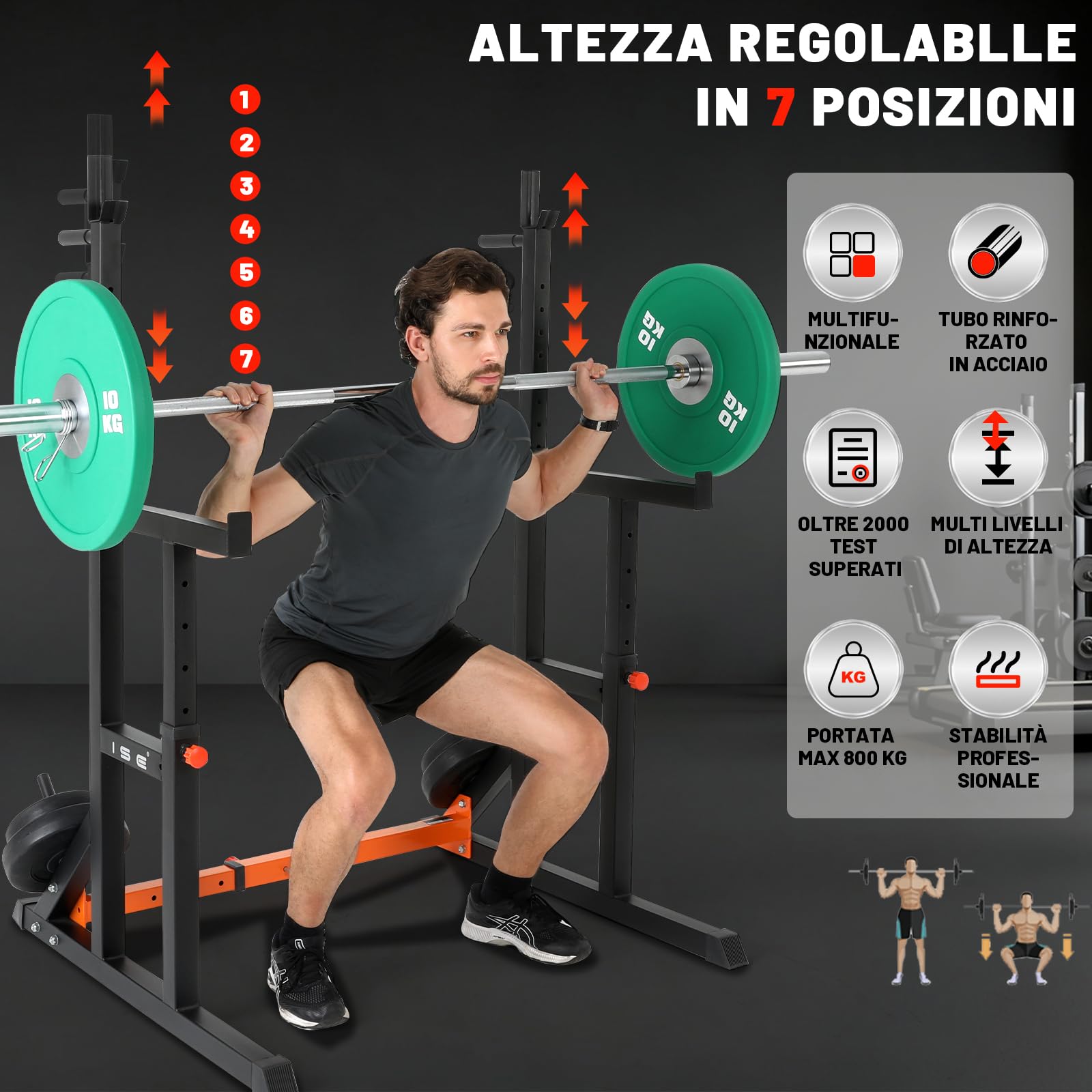 ISE Rack Palestra Multifunzione Supporto Bilanciere per Casa, Squat Rack Porta Bilanciere con Altezza Regolabile per Panca