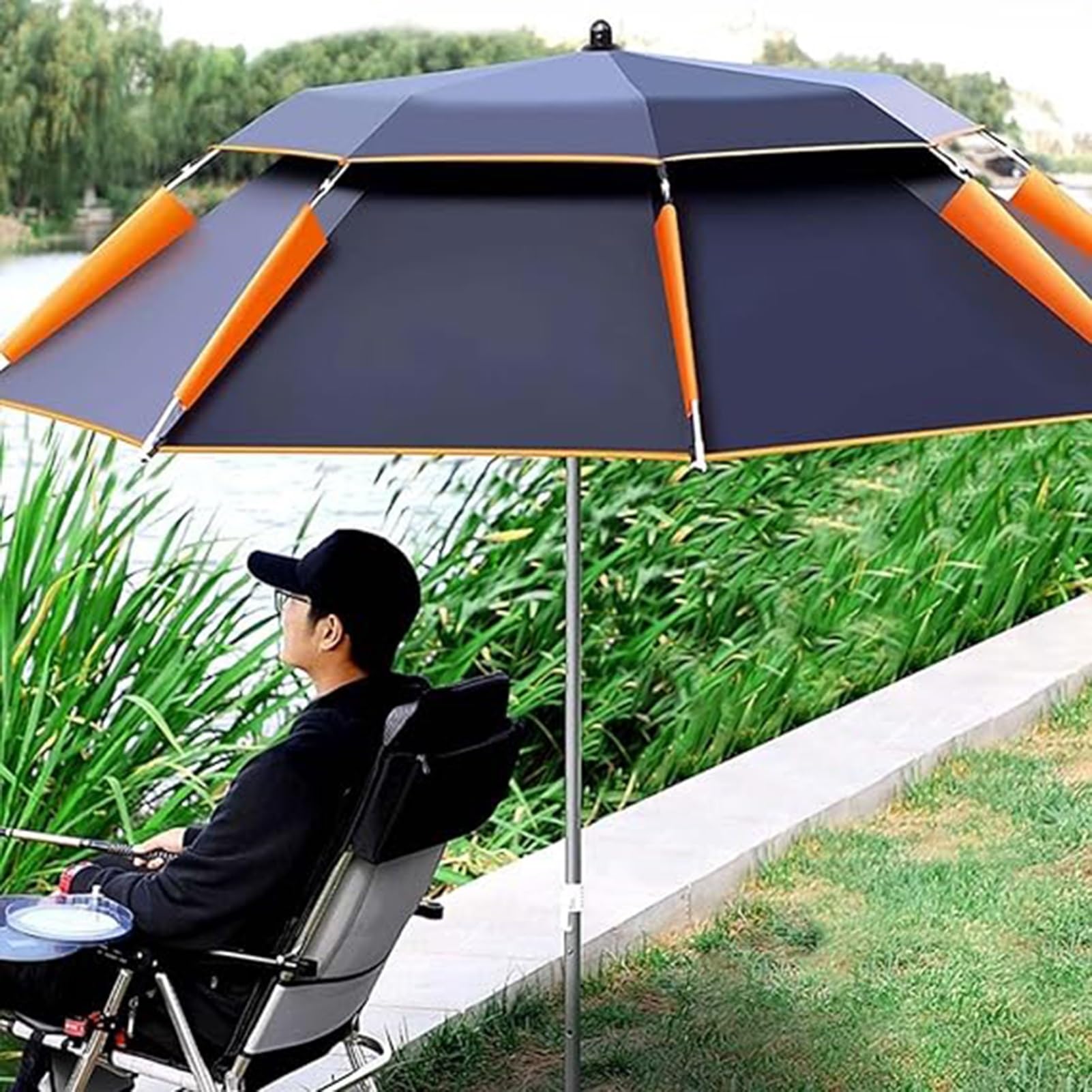 Obrót o 360° Parasol Wędkarski, Przenośny Parasol Zewnętrzny, Aluminiowy Parasol Plażowy do Basenu Ogrodowego