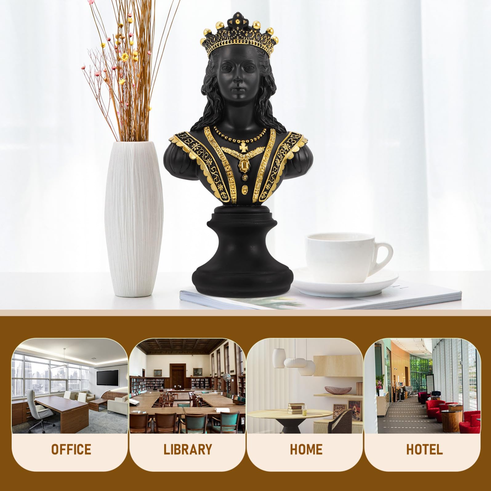 PRETYZOOM Scultura da Tavolo Scacchi in Resina Nera Decorazione Elegante per Ufficio e Casa Busto Regina Chic per Arredamento Stiloso e Originale