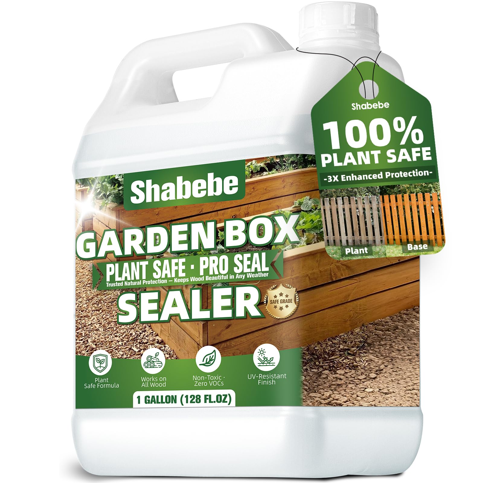 Photo 1 of Shabebe Garden Box Sealer Pro Grade 1 Gallons – Plant-Based, Non-Toxic Wood Sealer for Raised Garden Beds, Planters & Pet Shelters, Water & Weather-Resistant Finish for Outdoor Wood