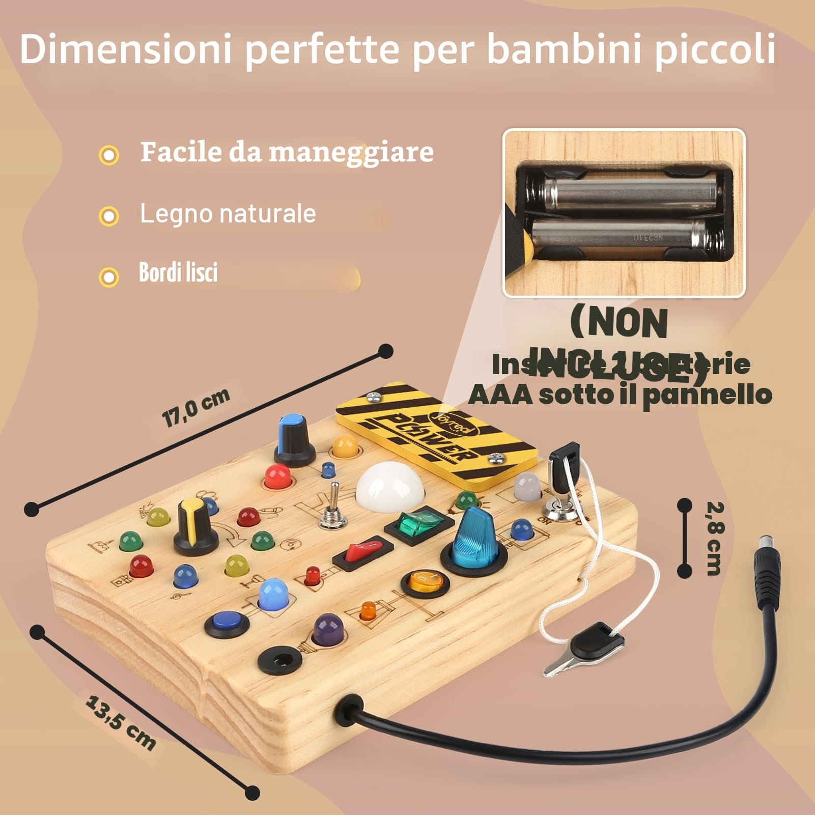 Joyreal Montessori Busy Board, Pannello Sensoriale Bambini Montessori in Legno con 19 LED, Giochi Educativi Regalo Bimbo 1 2 3 Anni, Tavolo Multiattivita Bambini
