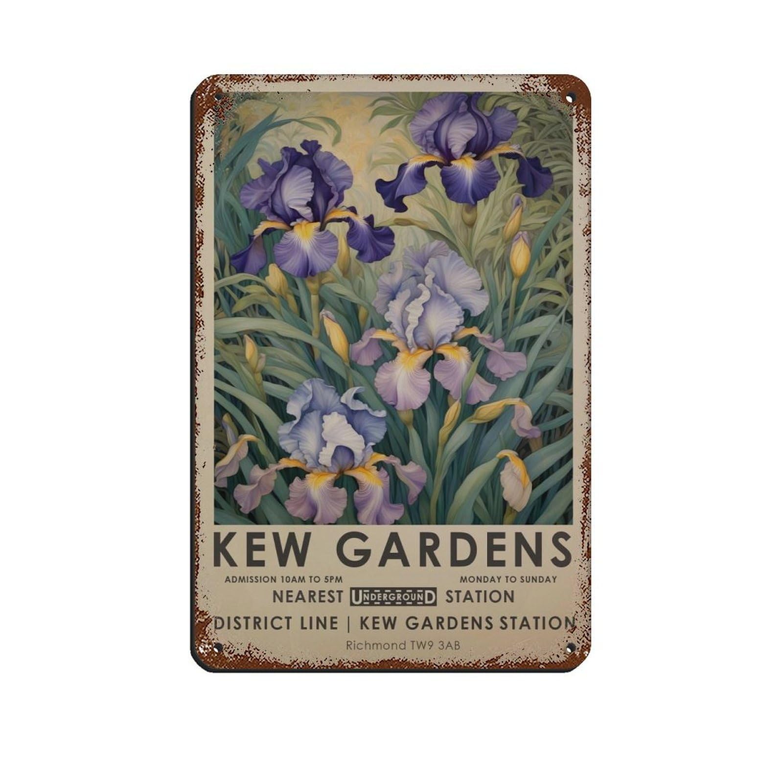 Kew Gardens, Lilac Floral, Purple Floral Art Retro Poster Metal Tin Sign Chic Art Retro Iron Painting Bar People Cave Cafe Family Garage Poster Wall Decoration 8x12inch(20x30cm)