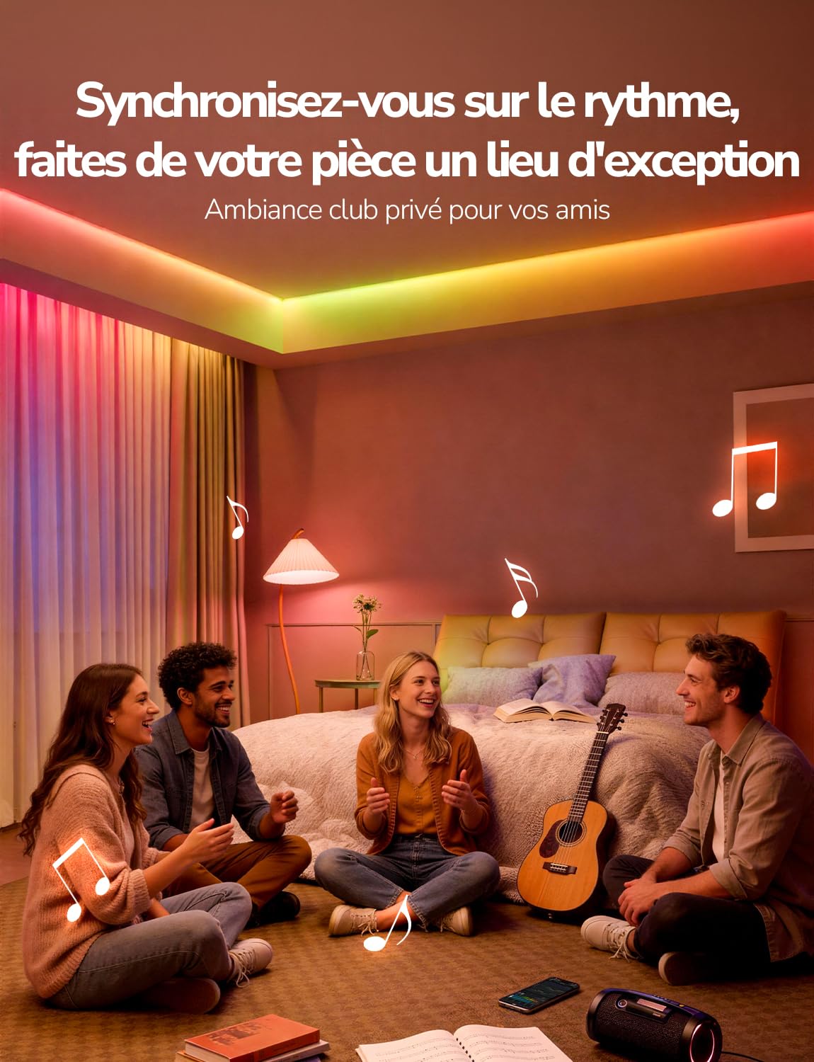 Lepro S1 IA Ruban LED Connecté 5M, Concepteur d'Éclairage IA Personnalisé, Bande LED Wifi RGB+IC App Contrôle, Sync Musique, Compatible avec Alexa et Google Assistant pour Maison Chambre Fête Gaming