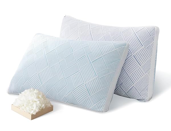 Lyralith Shredded Memory Foam Cooling Soft Bamboo Viscose Pillows King Set of 2, Adjustable Hypoallergenic Hotel Quality Bed Pillows for Side, Stomach or Back Sleeper, Oeko-TEX Certified