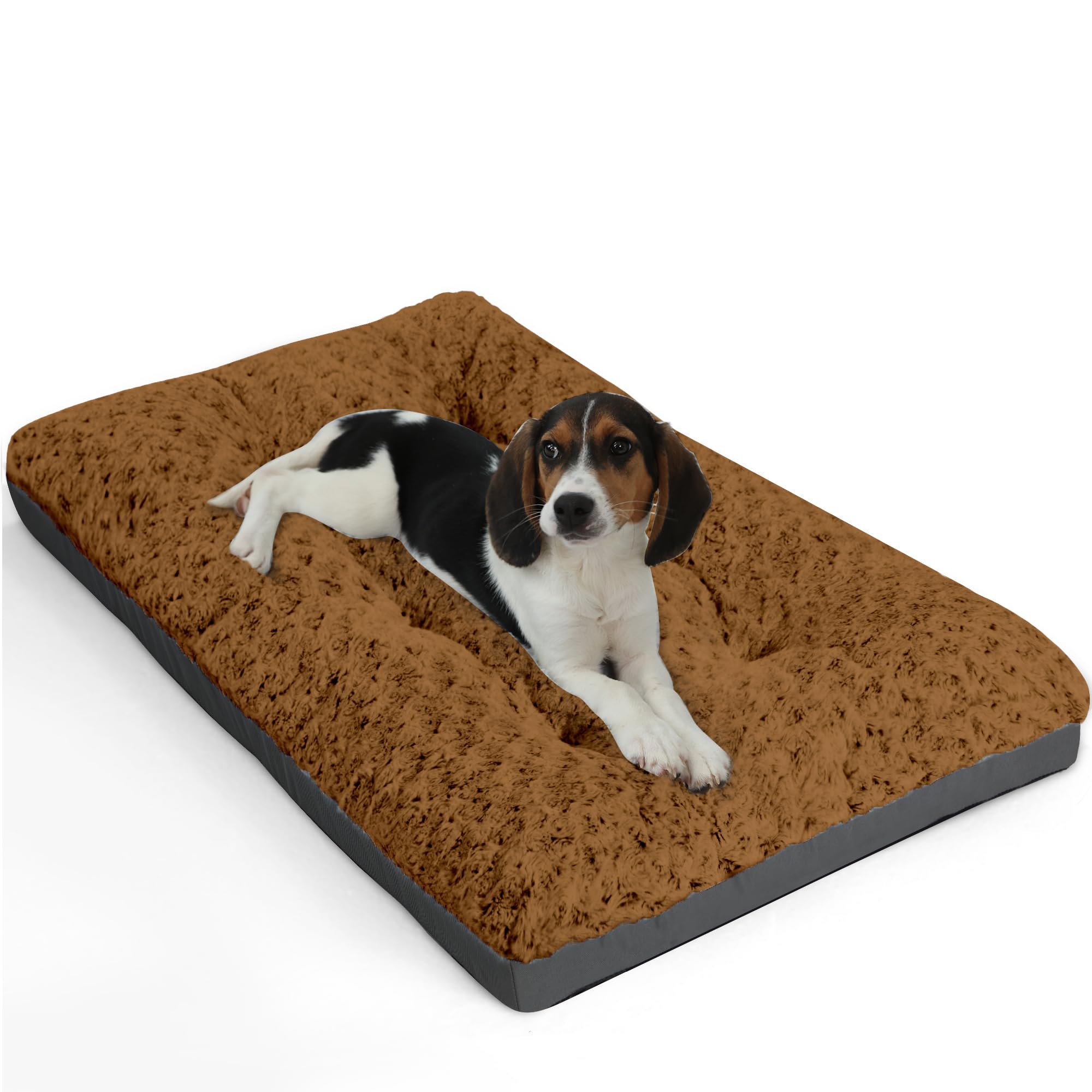 POCBLUE Washable Dog Beds for Crate, Small Plush Pet Mat for Cages, Anti-Slip Crate Pad for Outdoor/Indoor/Car Use, Comfy & Soft Kennel Pad for Dogs and Cats Up to 25 lbs, 23"x17", Brown