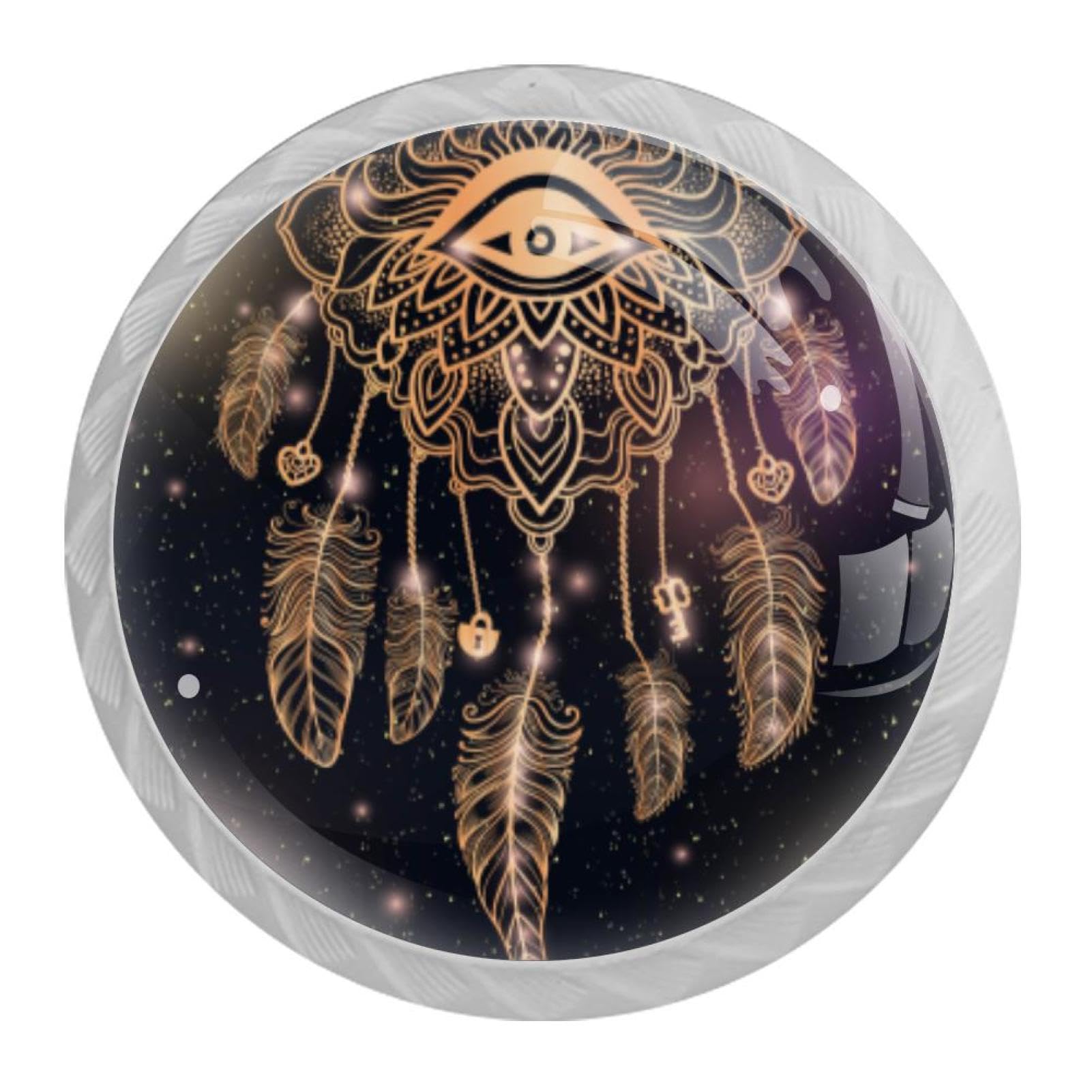 Tqmspg Multi03 4 Pieces Drawer Pulls Dreamcatchers Feathers Door Knobs Dresser Handles For Kitchen Wardrobe Cupboard Hardware Furniture