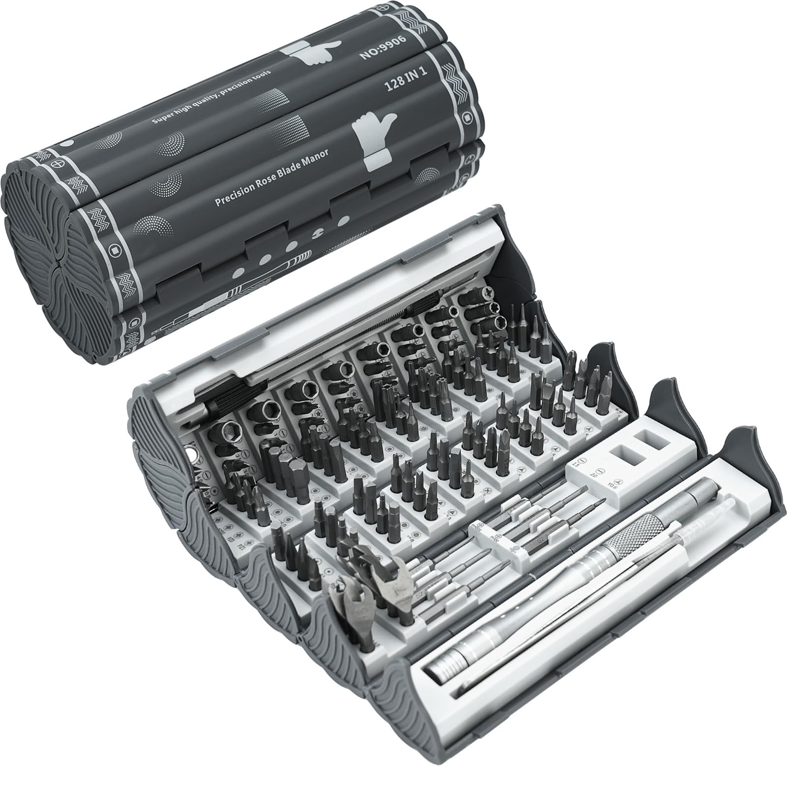 Juego de destornilladores de precisión 128 en 1, juego de destornilladores de trinquete, kit de herramientas de reparación magnética profesional con 122 puntas para teléfono, cámara, laptop,