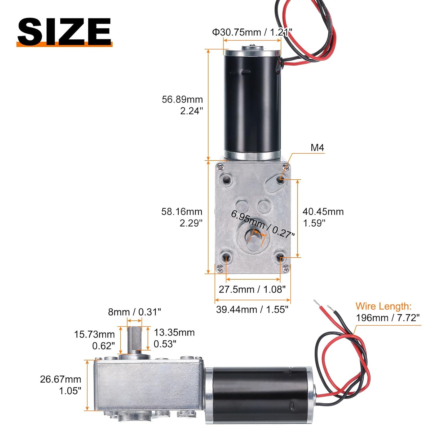 MECCANIXITY DC 12V High Torque Turbine Worm Geared Motor with 8mm Shaft 60RPM Geared Motor with Wire for Electric Fireplace