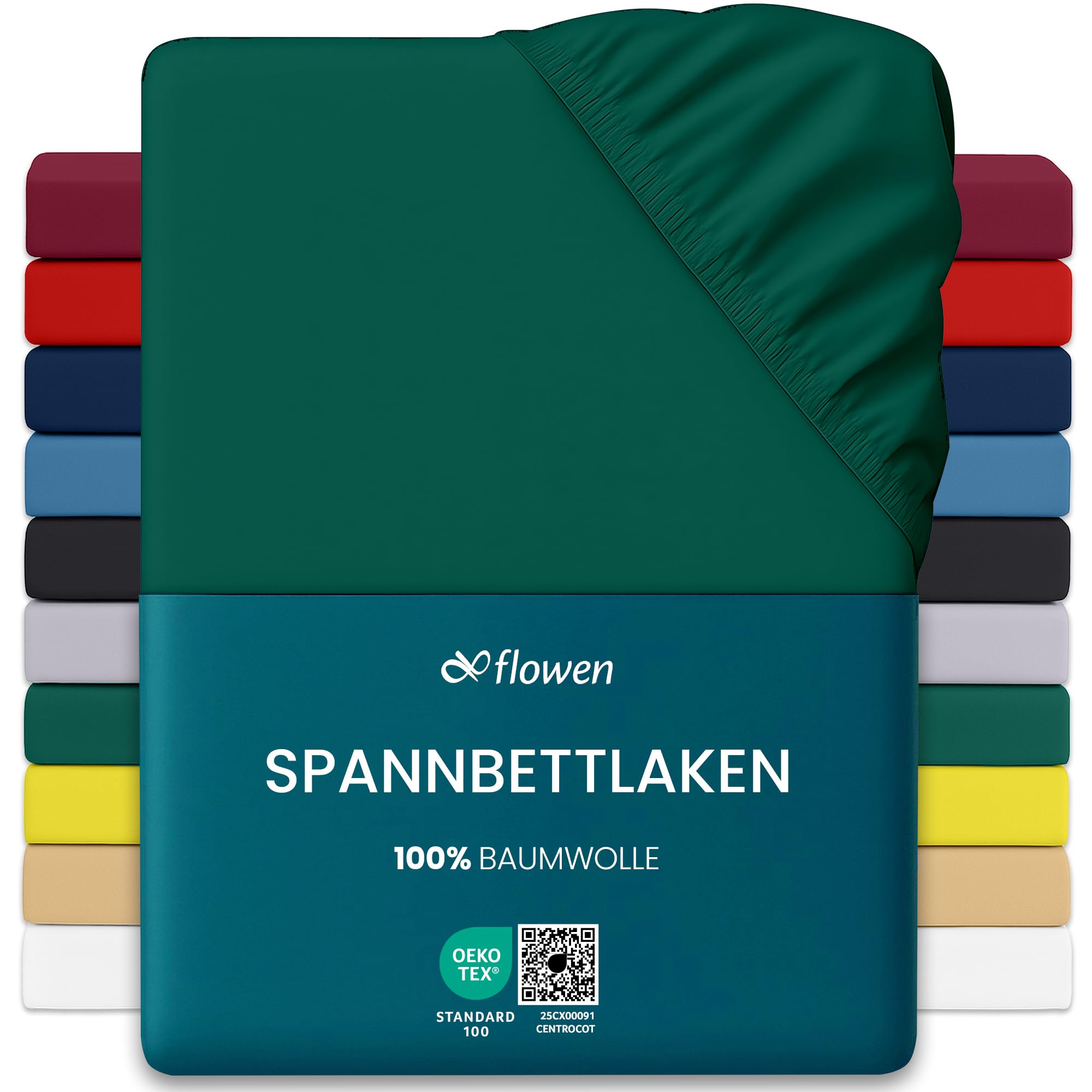 Flowen Jersey Spannbettlaken Spannbetttuch 100% Baumwolle Rundumgummizug | Bettlaken 30cm Steghöhe Tiefe Tasche | Oeko-Tex Zertifiziert Weich Elastisch Atmungsaktiv Bügelfrei
