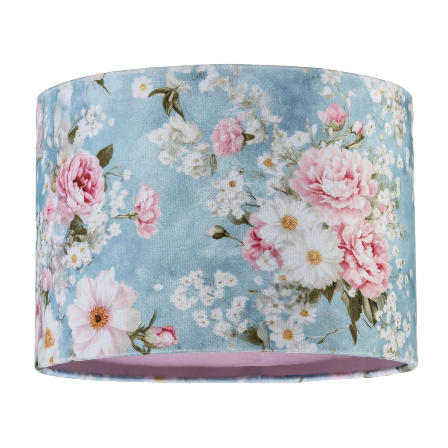 Happy Homewares Sky Blue/Pink/White Vintage Chic Velvet Lamp Shade With And Flowers