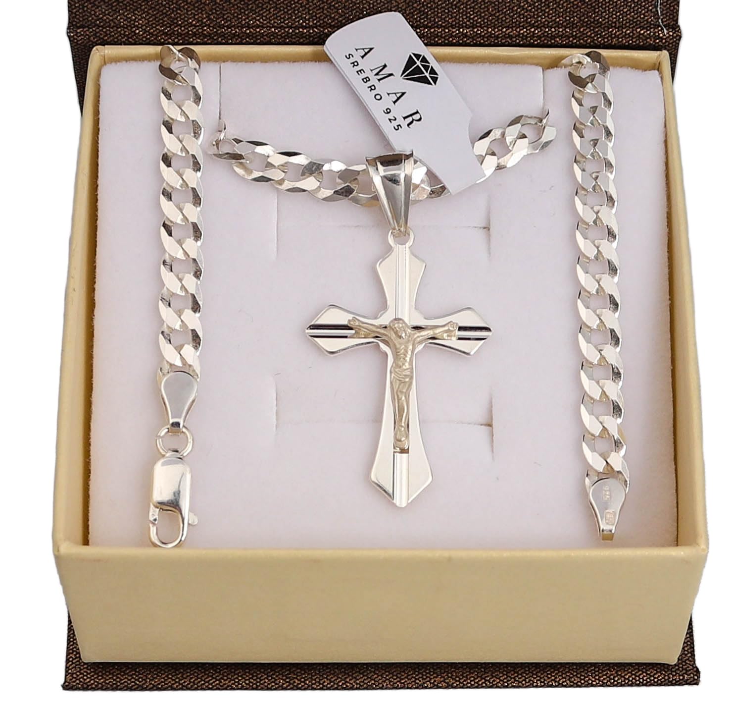 Ketten für herren Silber 925 Kreuz Kette 45 cm, Panzerkette 925 Silber, Königskette Schmuck, italienische Qualität
