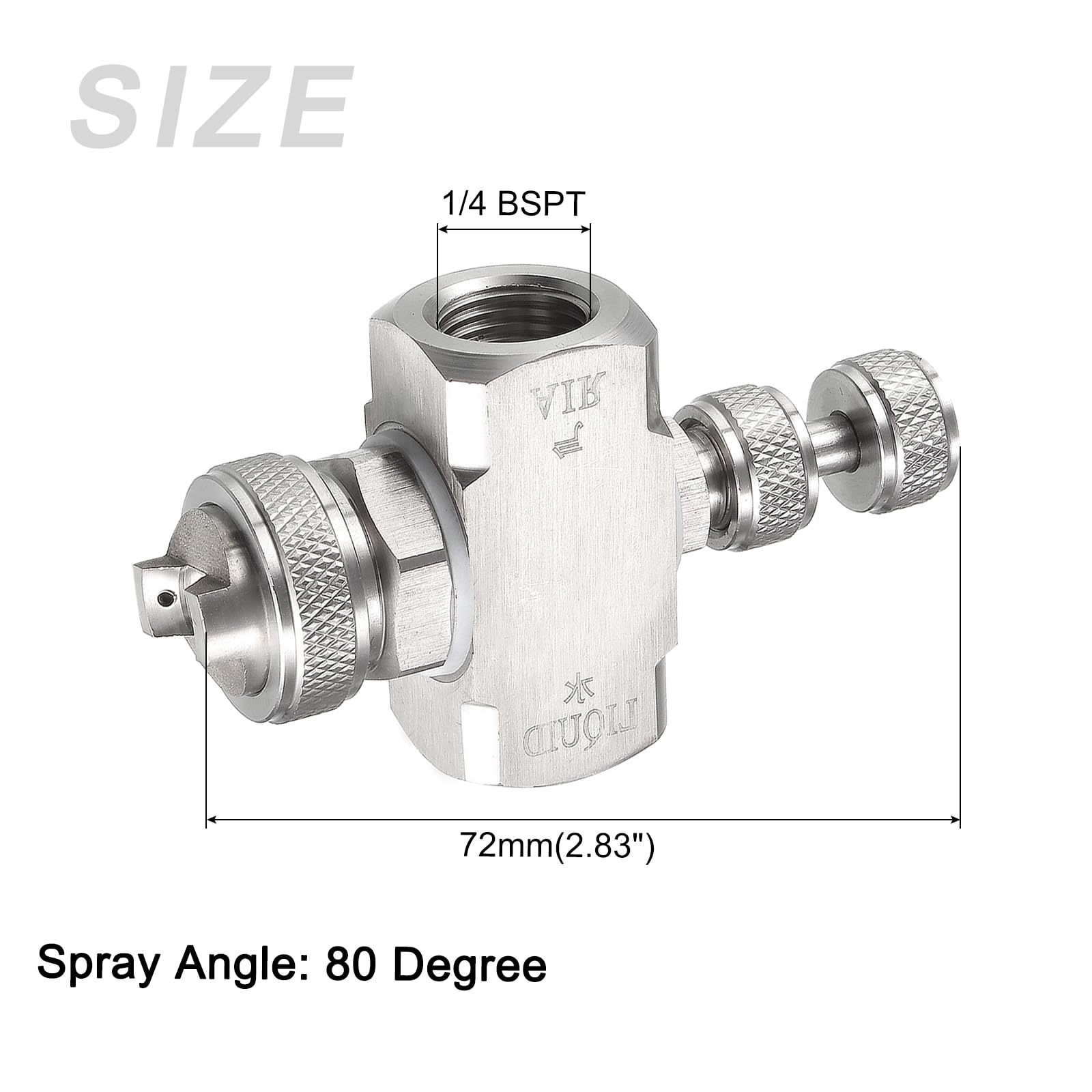METALLIXITY Aria Atomizzazione Ugello (72mm/2.83") 1pz, Acciaio Inossidabile Acciaio 1/4 BSPT 80 Grado Miscela Tipo Spruzzo Ugello - per Rimozione ruggine, Argento
