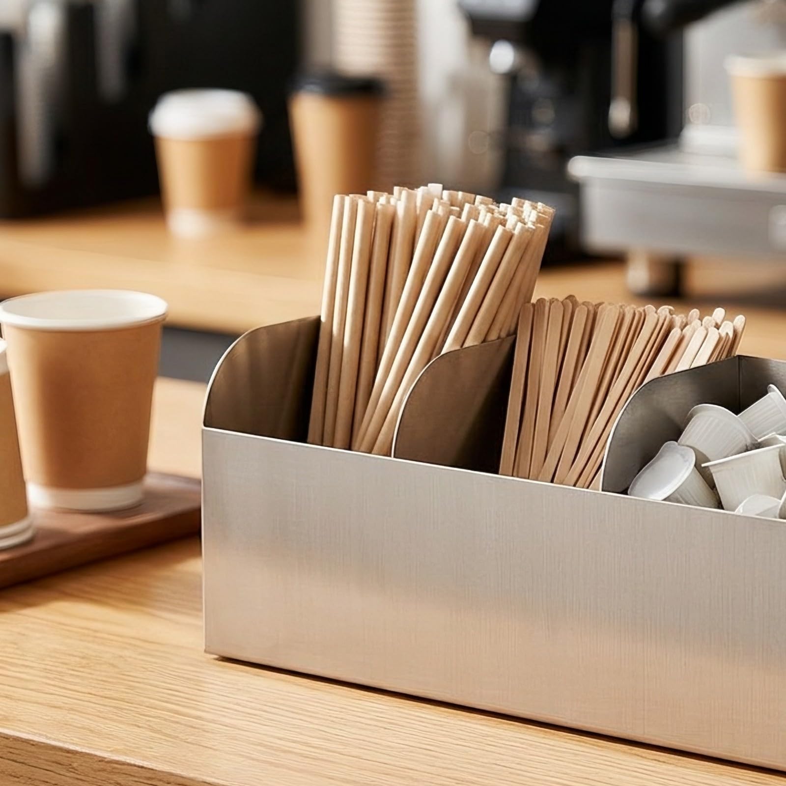 Estante Almacenamiento para Cafetería | Multicompartimento, Organizador Acero Inoxidable con Compartimentos, Ahorra Espacio, para Mostrador, 3 Cuadrículas