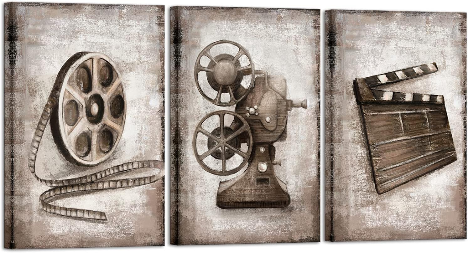 HOMEOART Movie Theater Decor Home Cinema Movie Room Decor Media Room Decor, Framed Canvas Prints Ready to Hang (16"x24"x3 Panels)