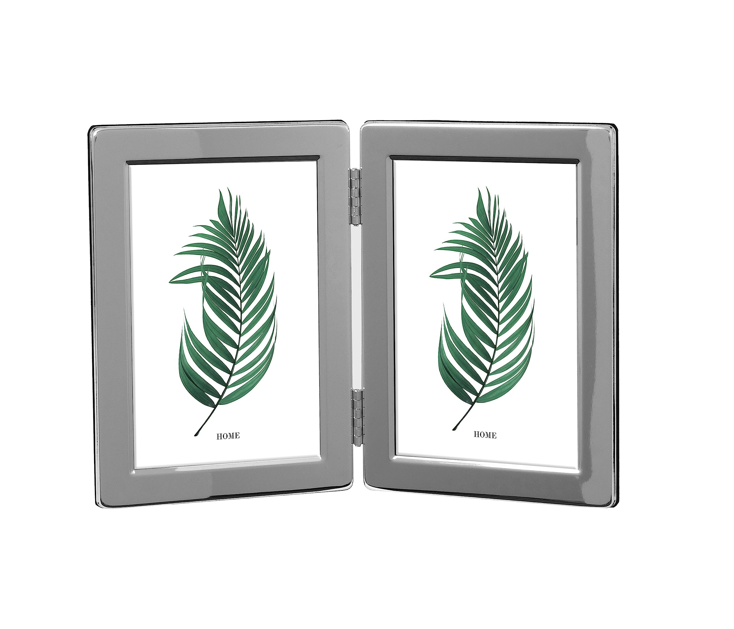 Inov8 Framing Tarnish Resistant Silver Plated Picture Frame - Narrow Edge Double Frame Design for Two Photos 3.5x5 Inch (9x12cm)