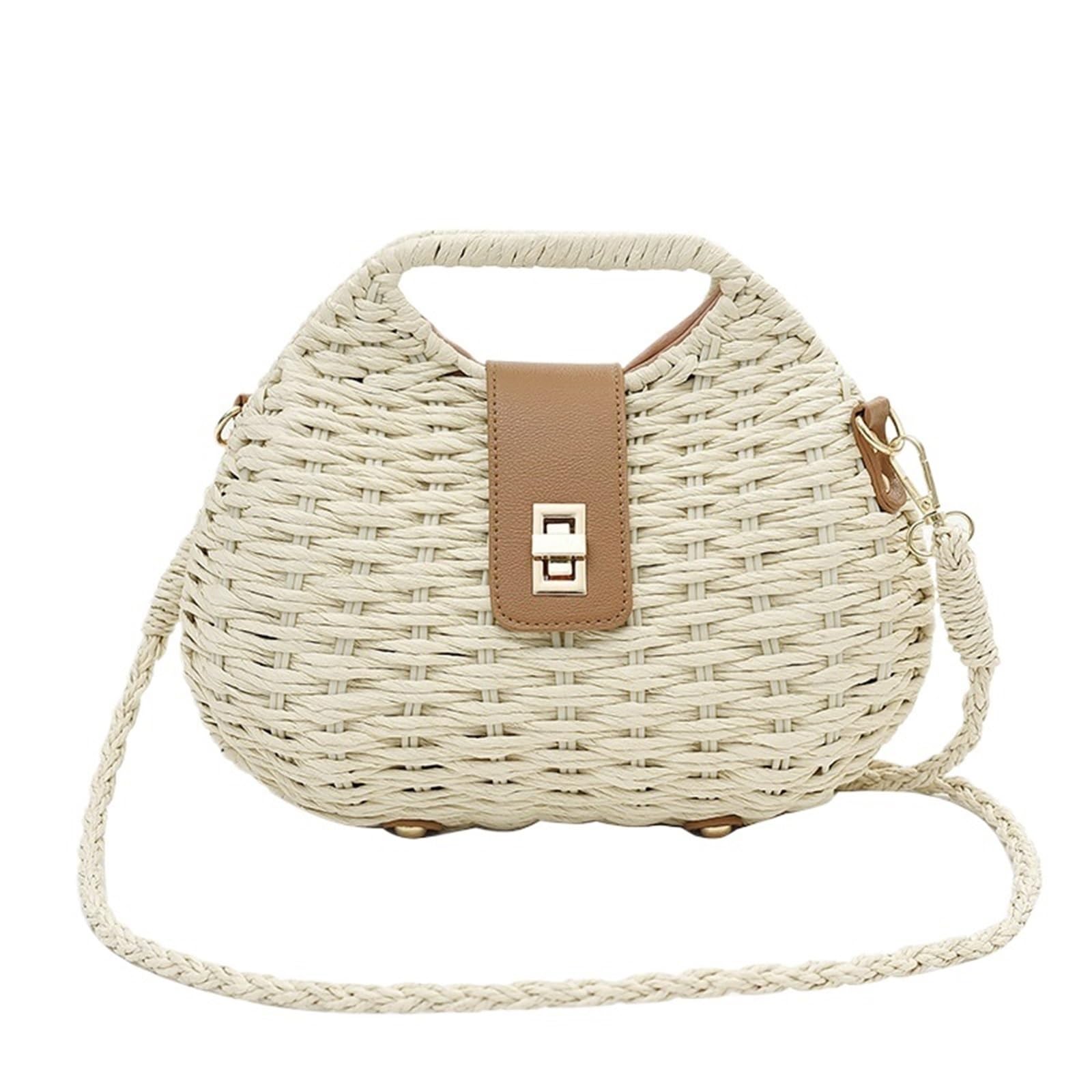 bolso paja Bolso de paja mimbre tejido a la moda for mujer, bolsos viaje verano, playa, Bali, hombro tipo bandolera