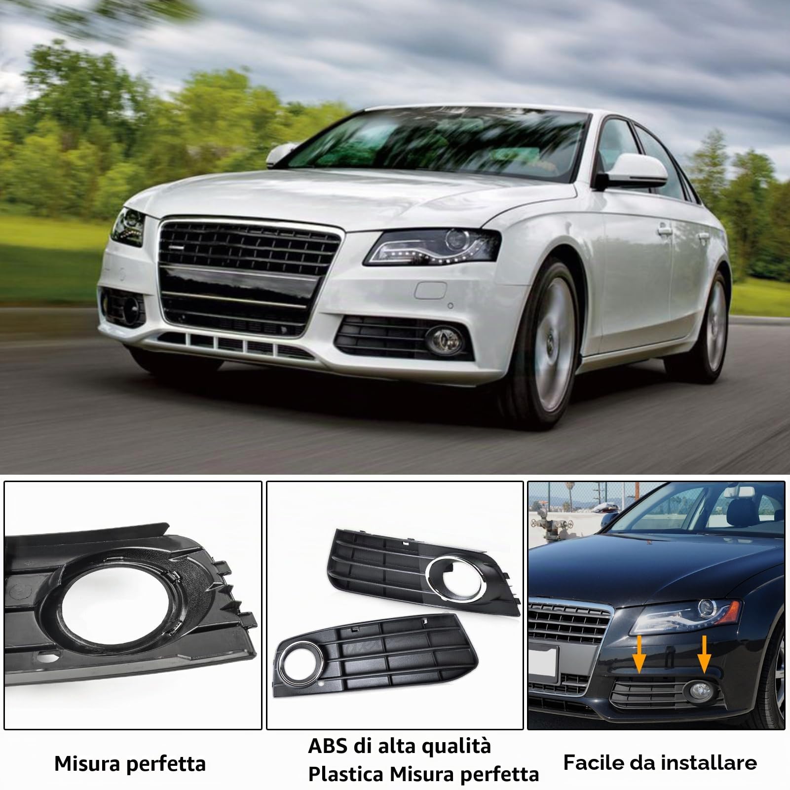 TTCR-II 2 PCS Compatibile con Audi A4 B8 8K Copertura Fendinebbia 2009-2011 - Copri Griglia Sinistra + Destra 8KD807681/8KD807682 Paraurti Antinebbia-B