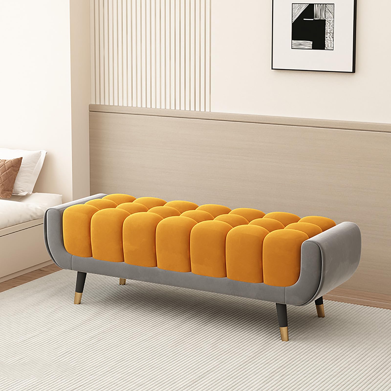 GDMDPTE Plush Velvet Entryway Bench Thick Segmented Foam Shoe Storage Solid Wood Frame Footrest for Bedroom Living Room Hallway Dressing Room (31.5in 80cm)