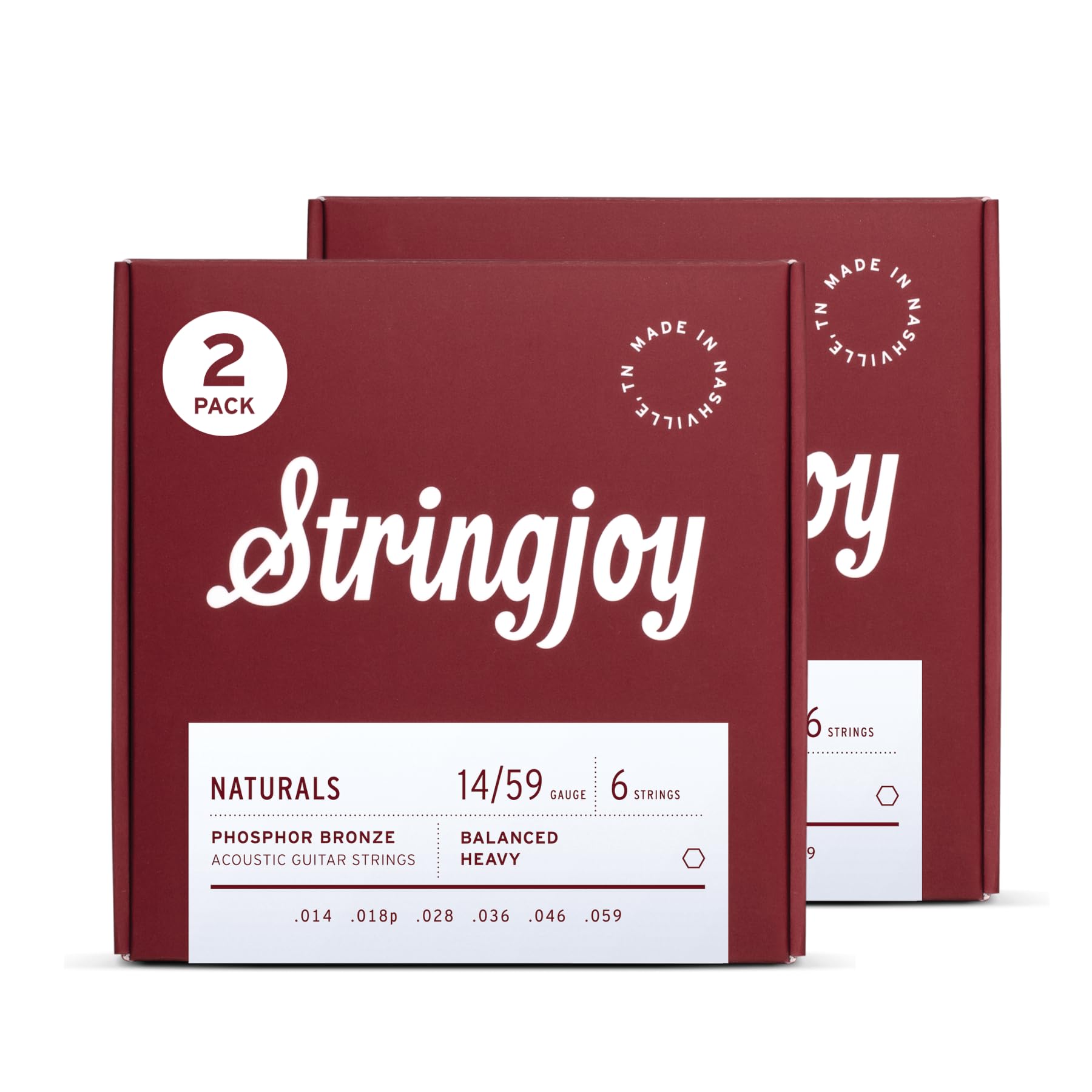 Stringjoy - Corde per chitarra acustica in bronzo fosforoso naturale di grosso calibro e bilanciate 14-59, NB1459, tono chiaro e brillante di lunga durata, set da 6 corde, confezione da 2