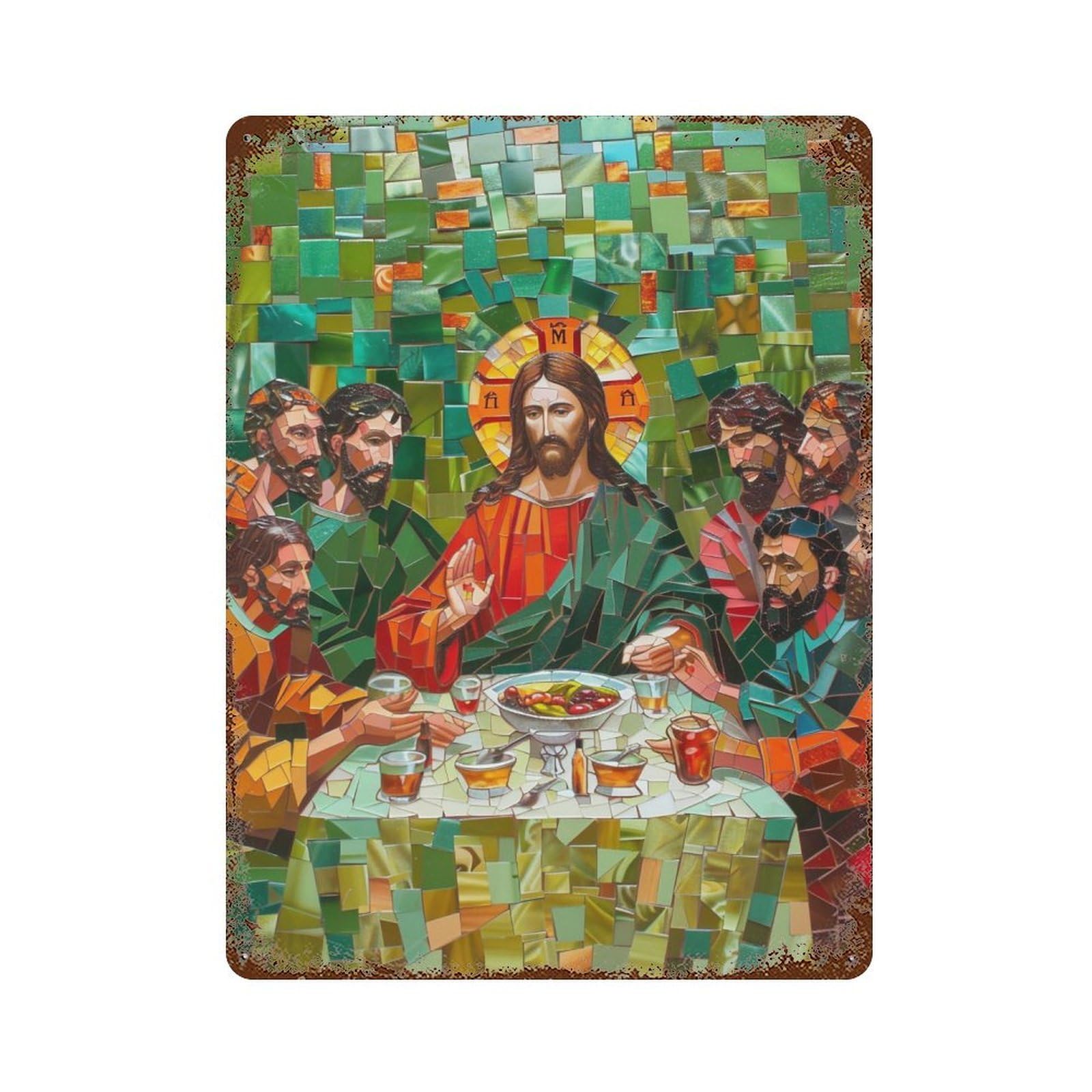 YHGERTKU Mosaic The Last Supper 01 Wall Art Retro Iron Vintage Metal Tin Sign Poster Modern Decor for Living Rooms Gift 40x30cm