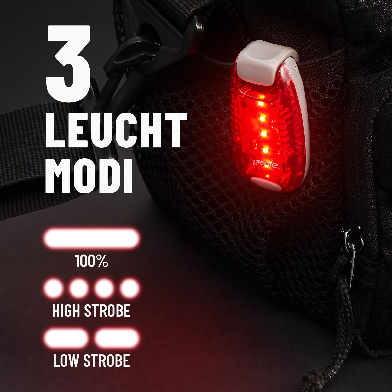 greate LED Migające do tornister - mały klips świetlny, lekki i z rzepem - światło bezpieczeństwa do tornisty, bieganie LED, lampa do biegania, lampa dla psa, lampka nocna LED, lampa sportowa