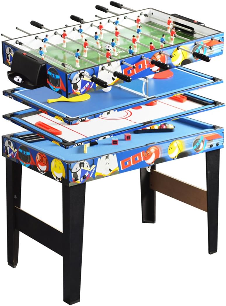 QYBK Deluxe 4 in 1 Top Game Table Multi-function Steady Combo Table Tennis (Ping Pong),Glide Hockey,Soccer Foosball,Pool Set for Kids & Children