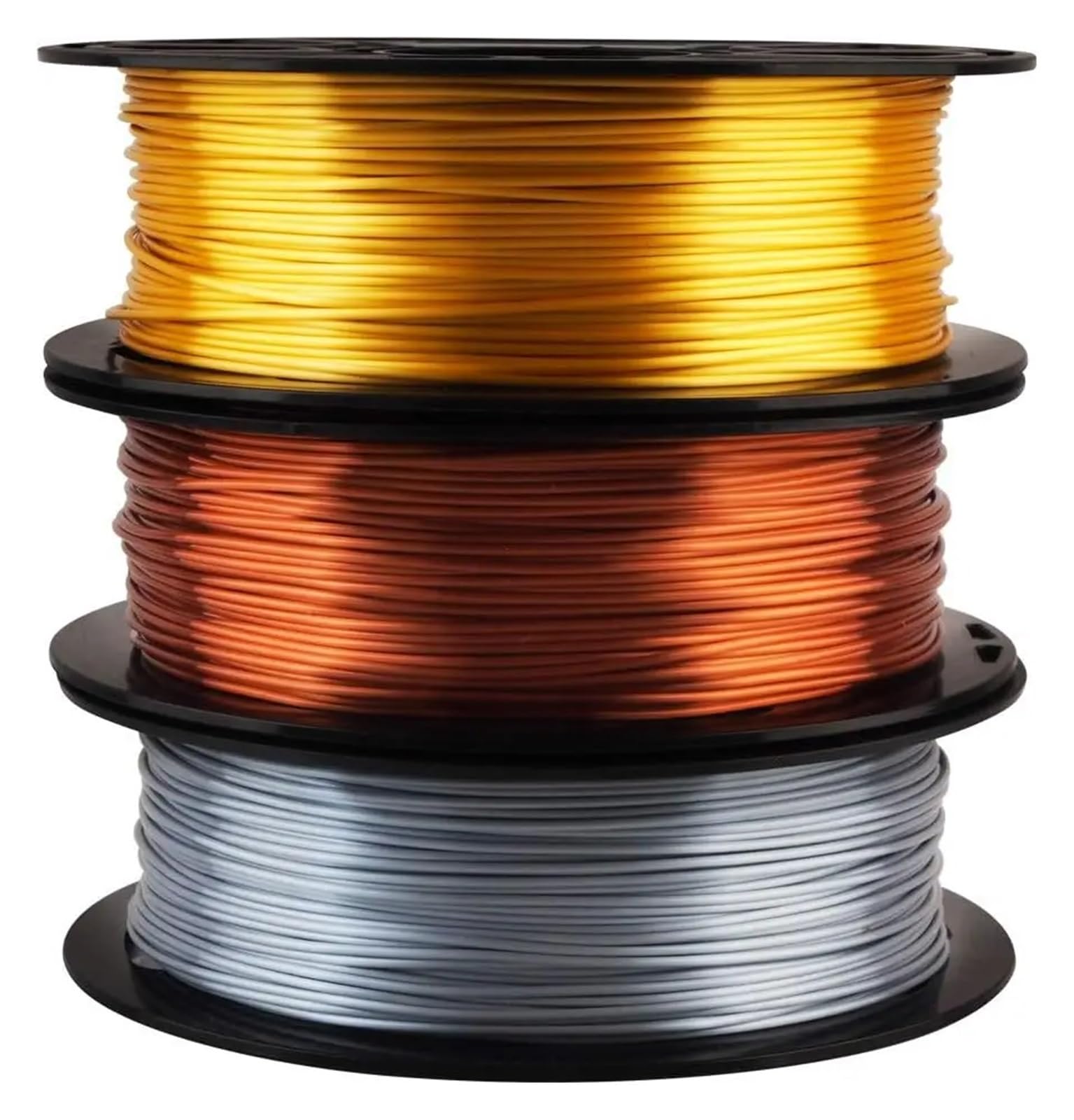 Paquete de filamento PLA de seda brillante, dorado, plateado y cobre, 1,75 mm, for impresora 3D (0,25 kg por bobina)