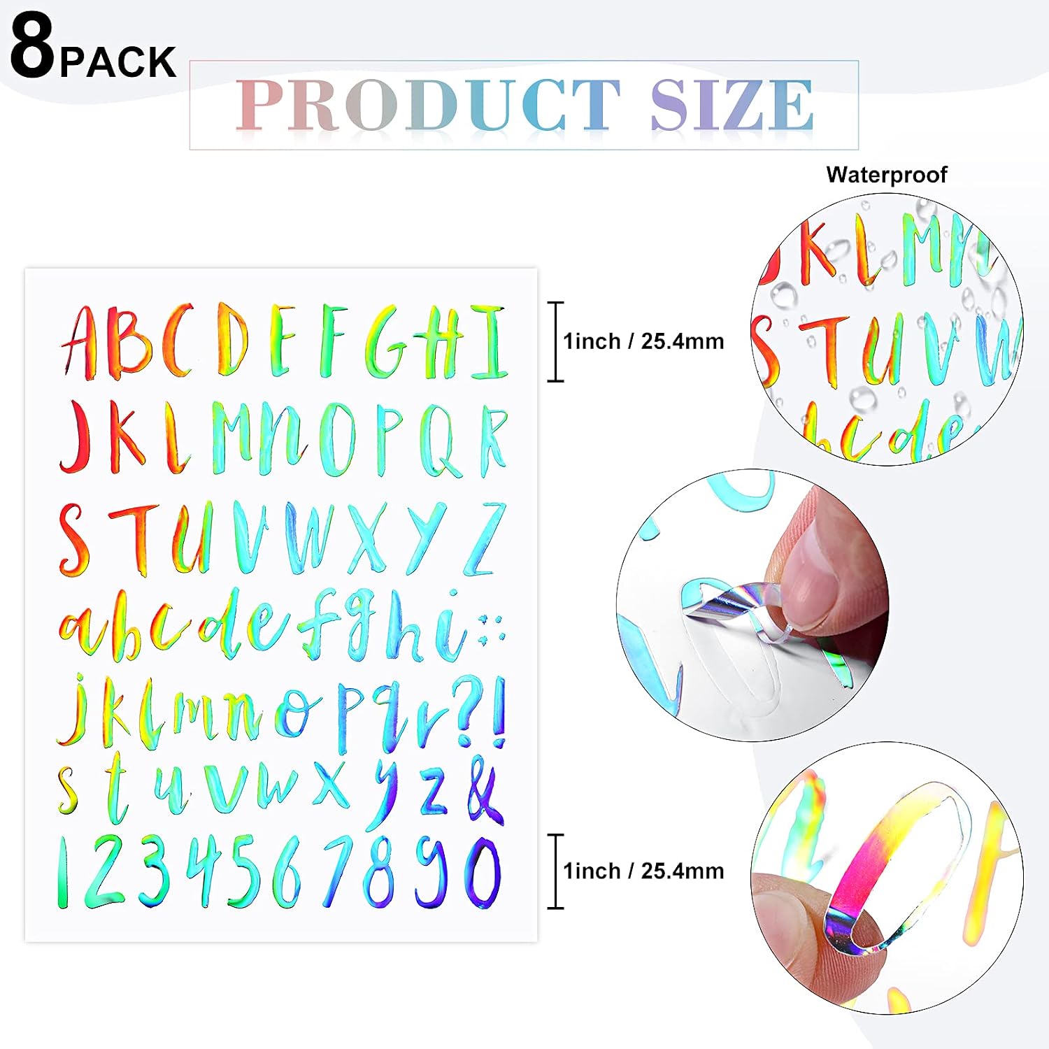 8 Sheets Vinyl Alphabet Letter Sticker Cursive Alphabet Letter Script Pantry Labels Self-Adhesive Vinyl Sticker for Scrapbooking Mailbox Kitchen Signs Grad Cap Containers Jar Labels (Rainbow,1 Inch)