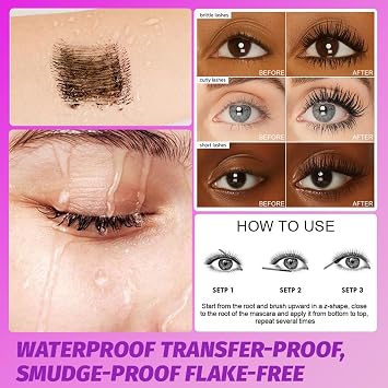 Black Volumizing Curl Long-Wearing Mascara Smudge-Proof Intense Length Feathery Soft Full Lashes Waterproof No Flaking Non Smudging Clumping,Cruelty Free