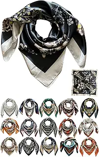 [TERTIS] ターティス 大判 スカーフ レディース 90x90 シルク風 scarf バッグ リボン 花柄 黒 青 赤 黄色 ピンク ネッカチーフ 春 夏 秋