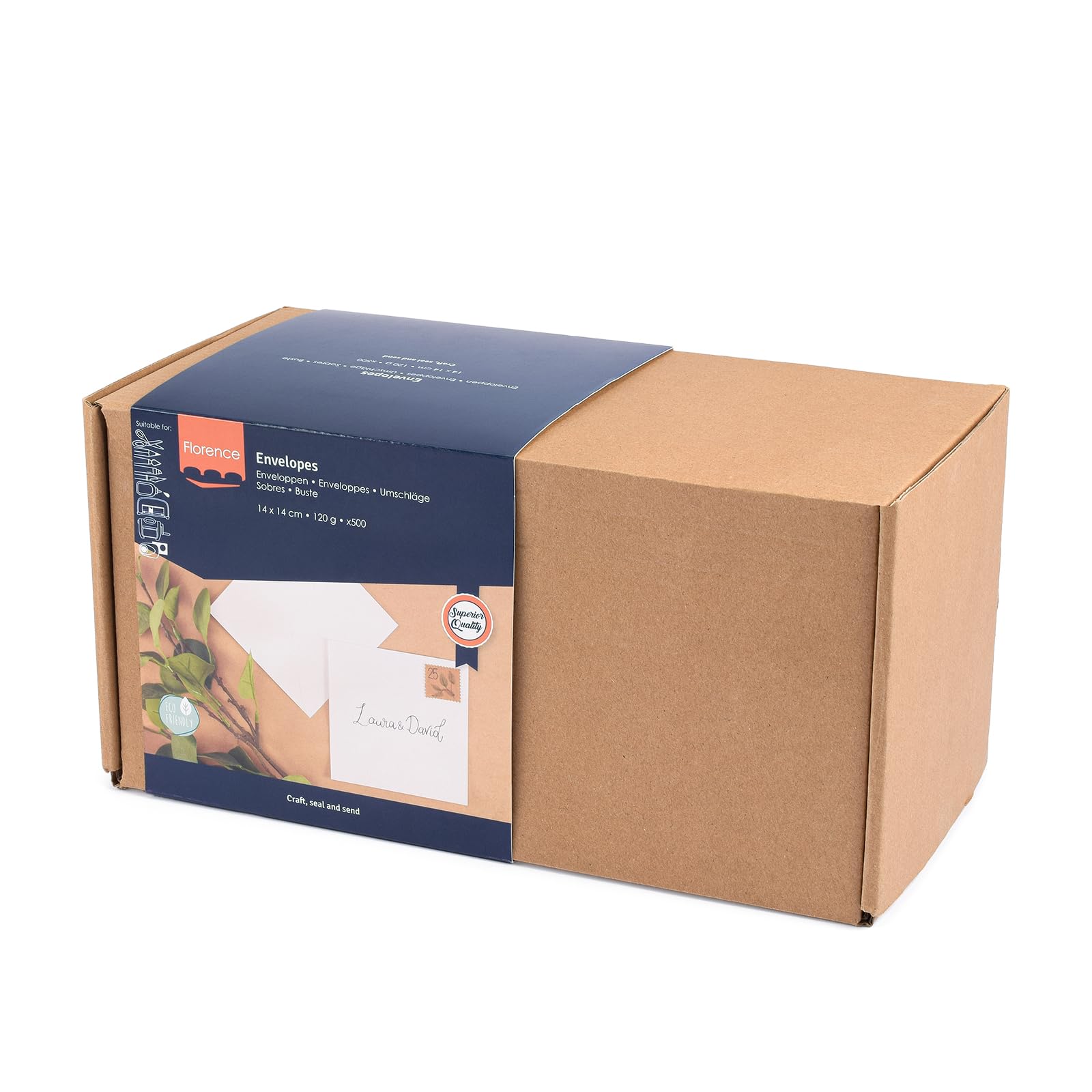 Florence Briefumschläge Weiß - 120 gms - Selbstklebende Umschläge Ohne Fenster - für Briefpapier, Karten Basteln, Einladungen und Postkarten - 14 x 14 cm