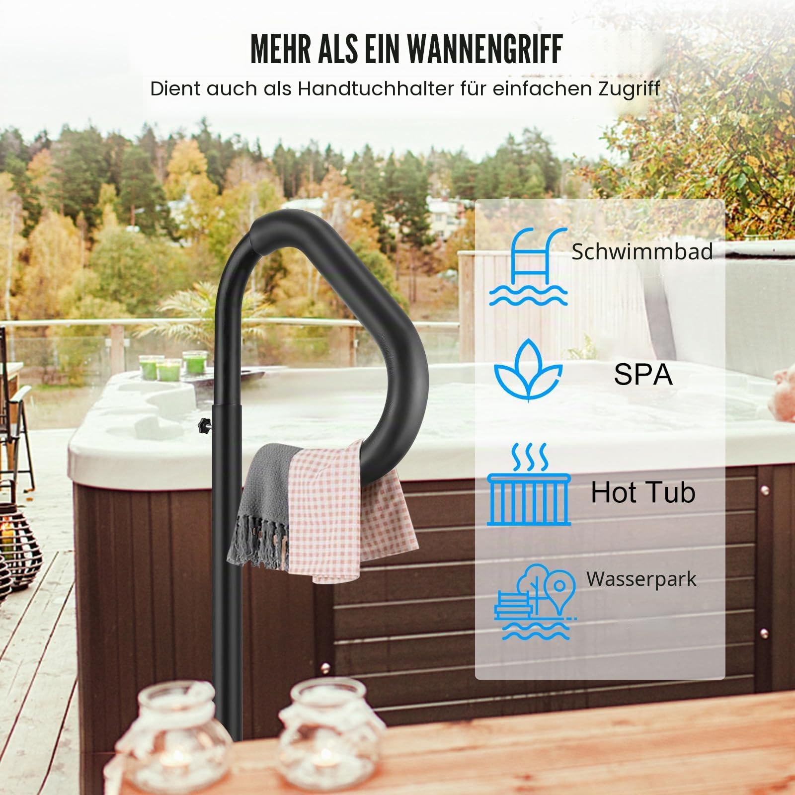 VEVOR Whirlpool Handlauf 272kg Tragfähigkeit Spa-Geländer aus Aluminiumlegierung Pool Handlauf Höhenverstellbar von 122,92 bis 160cm Haltegriff Einstiegshilfe 360° drehbar für Schwimmbäder Whirlpools
