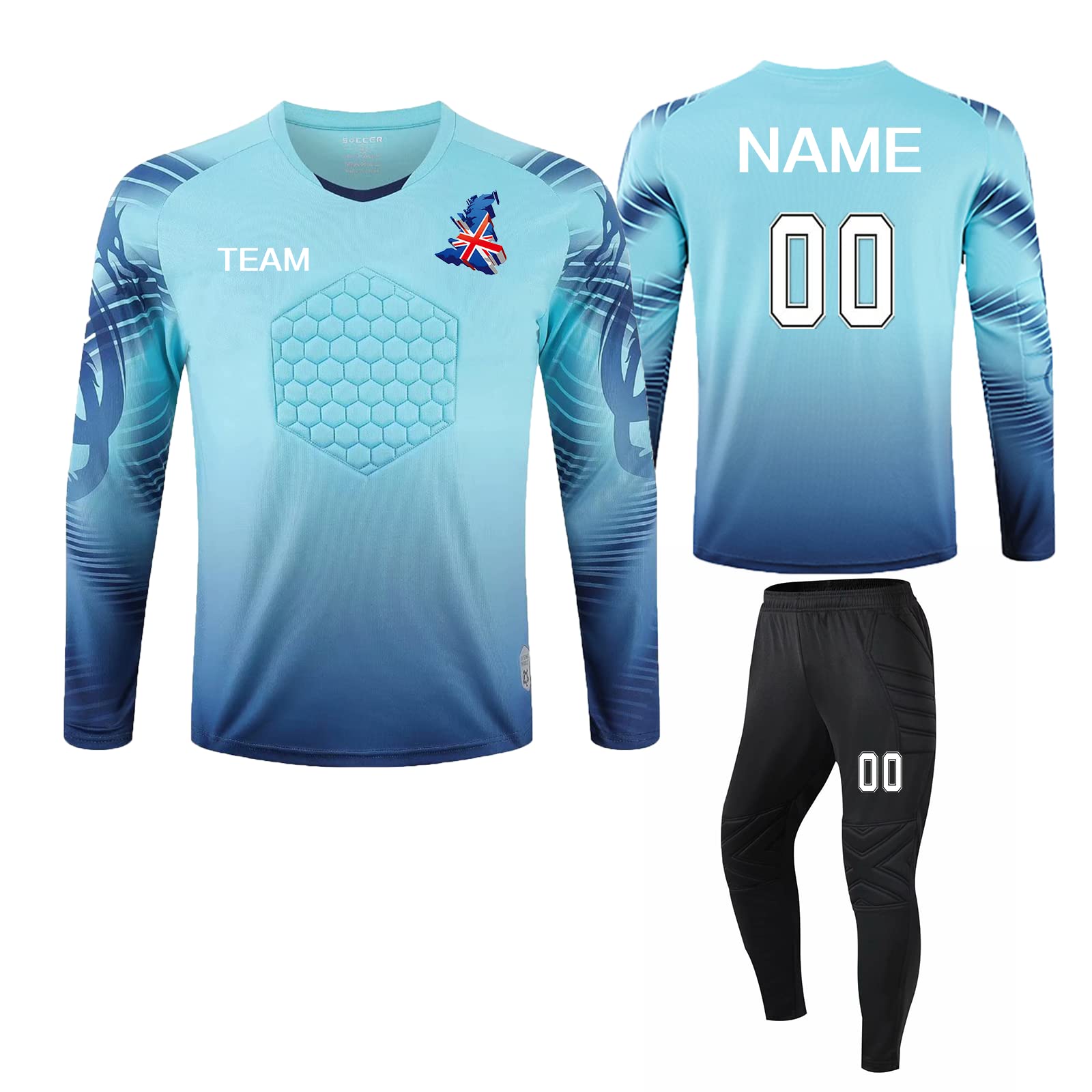 Personalised Football Goalkeeper Tops & Pant with Any Name Number Team Logo Personalised Goalie Jersey for Kids Adult