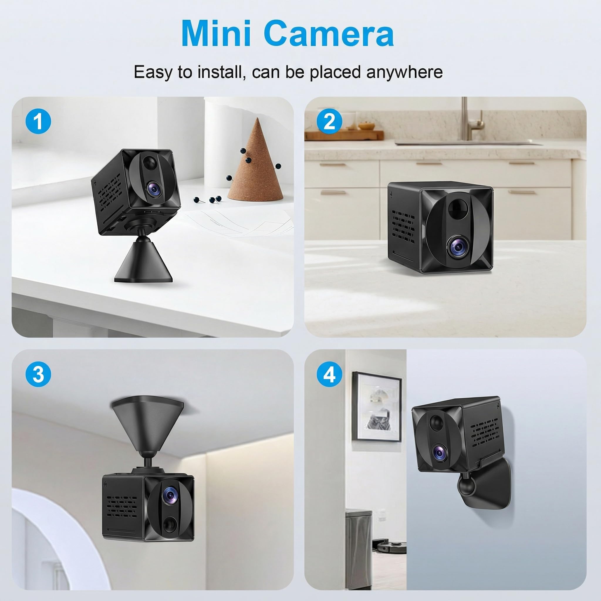 ZTTAOLII Caméra espion cachée WiFi 5G – Mini caméra de sécurité intérieure 4K HD, détection de mouvement AI, longue durée de vie de la batterie, vision nocturne, mini caméras sans fil pour maison/bébé