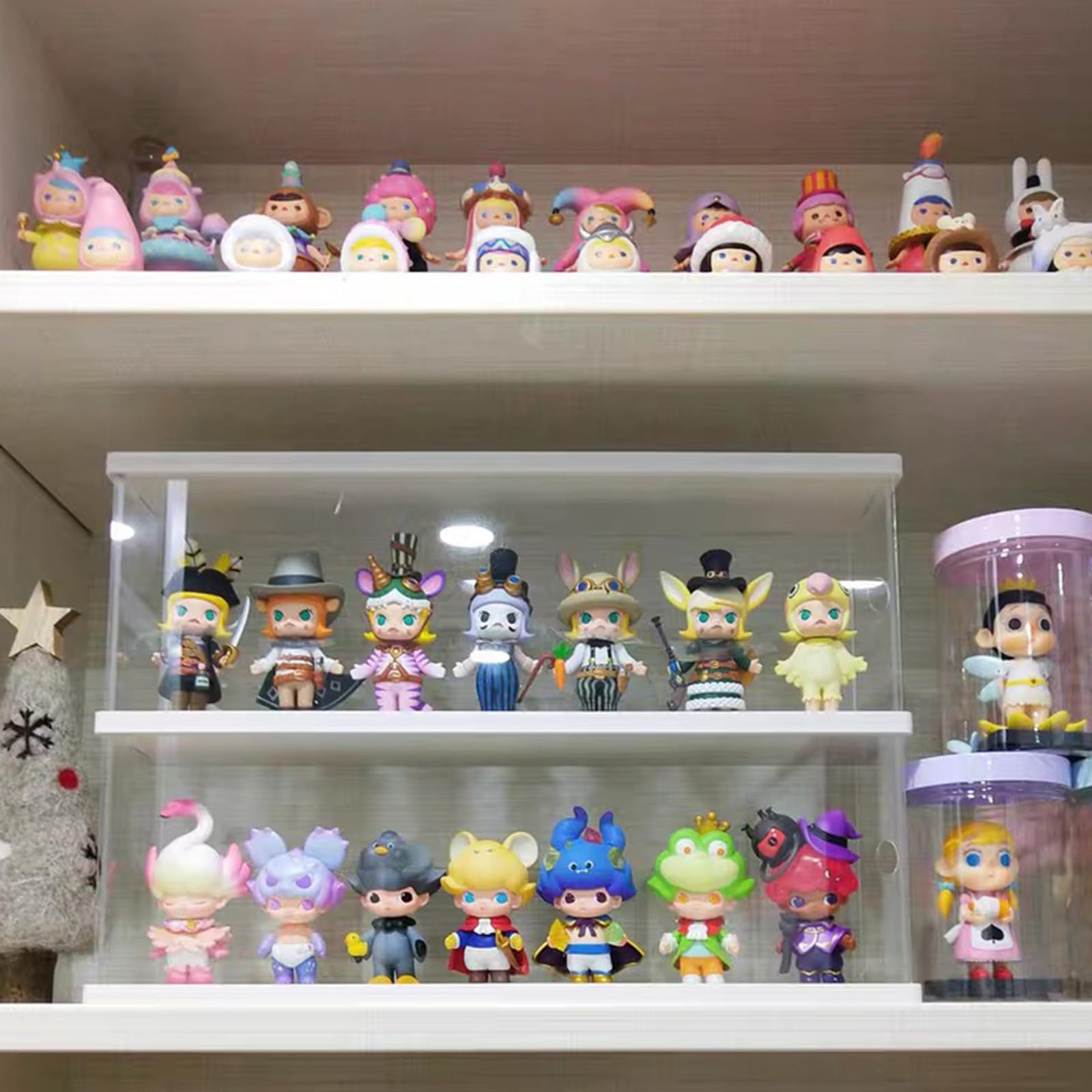 Acryl Vitrine Schaukasten für Funko Pop 11.5cm Figur, Transparente Acrylbox Präsentationsbox für LEGO Minifiguren Popmart Sammlerstücke für Playmobil DFB WM Sammel Actionfiguren, Weiß 39.5x9.6x27.5cm
