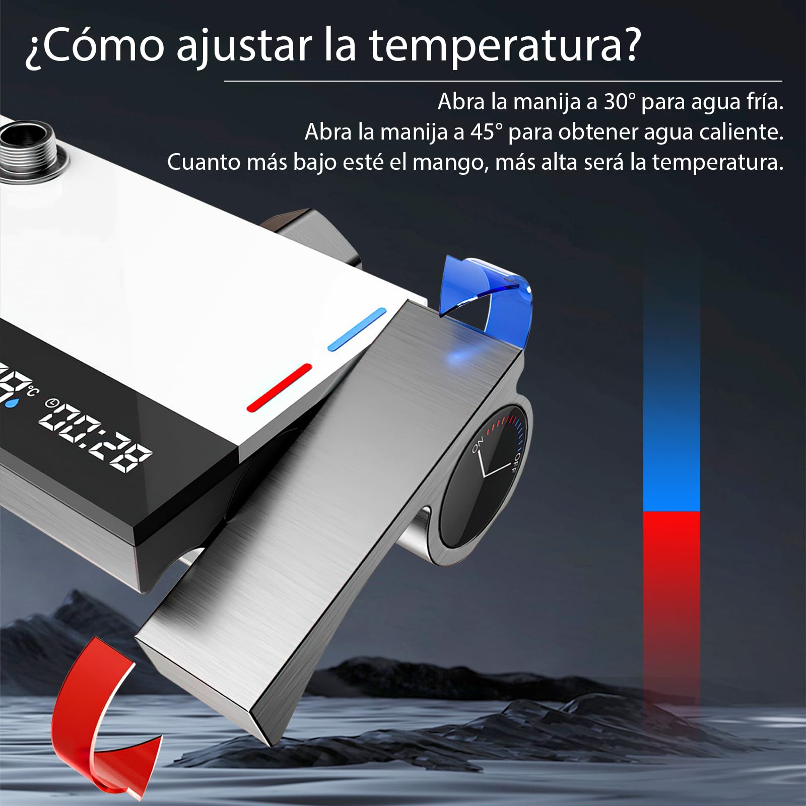 Columna de Ducha Termostatica con Pantalla Digital LED, Cabezal de Ducha XL estilo Lluvia, Ducha de Mano, Rociador auxiliar y Grifo Cascada – Acero Inoxidable - Baño de Lujo y Confort