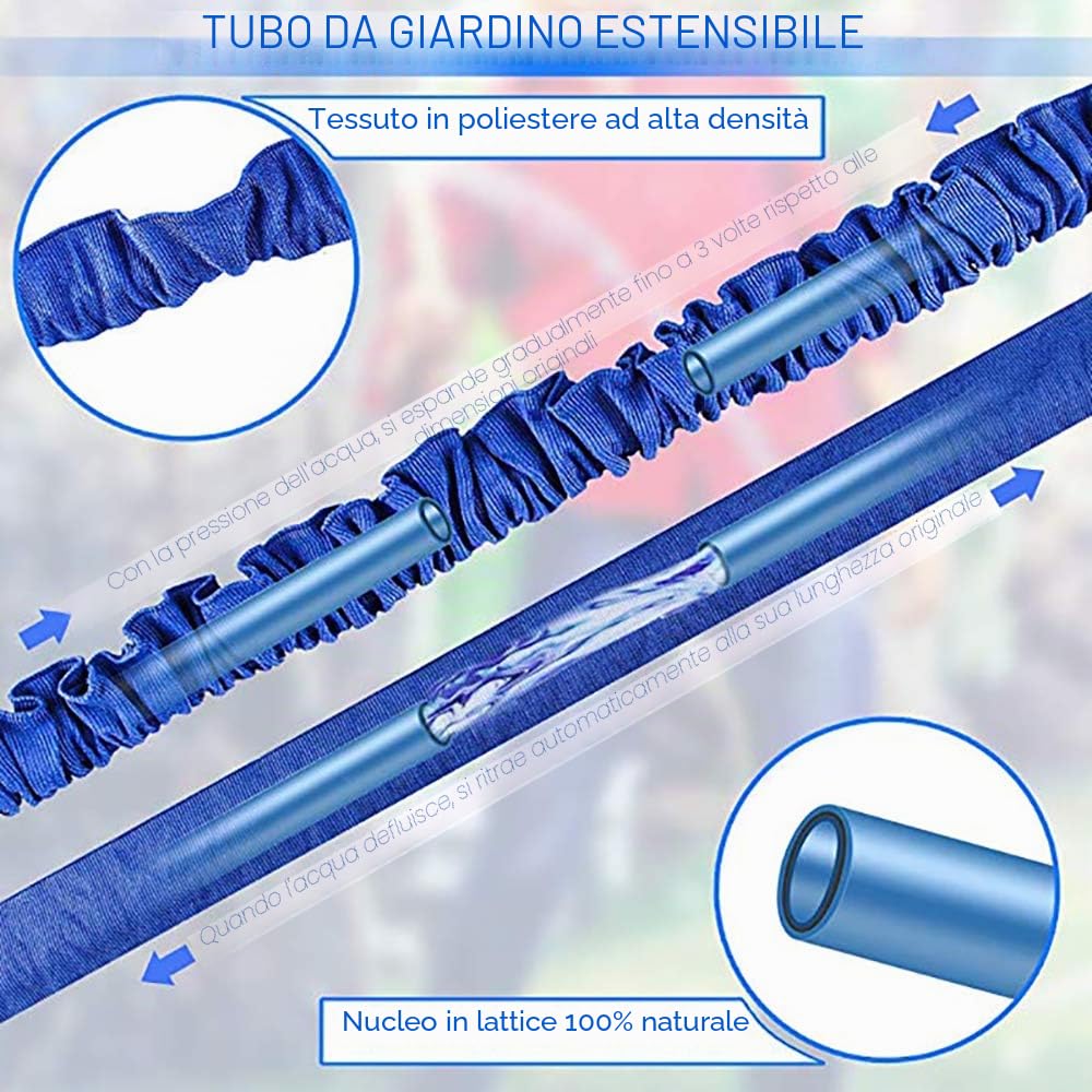 BABADU Tubo da giardino espandibile da 100 m, flessibile espandibile con raccordi da 3/4", 1/2", tubo da giardino con ugello spray a 7 funzioni.