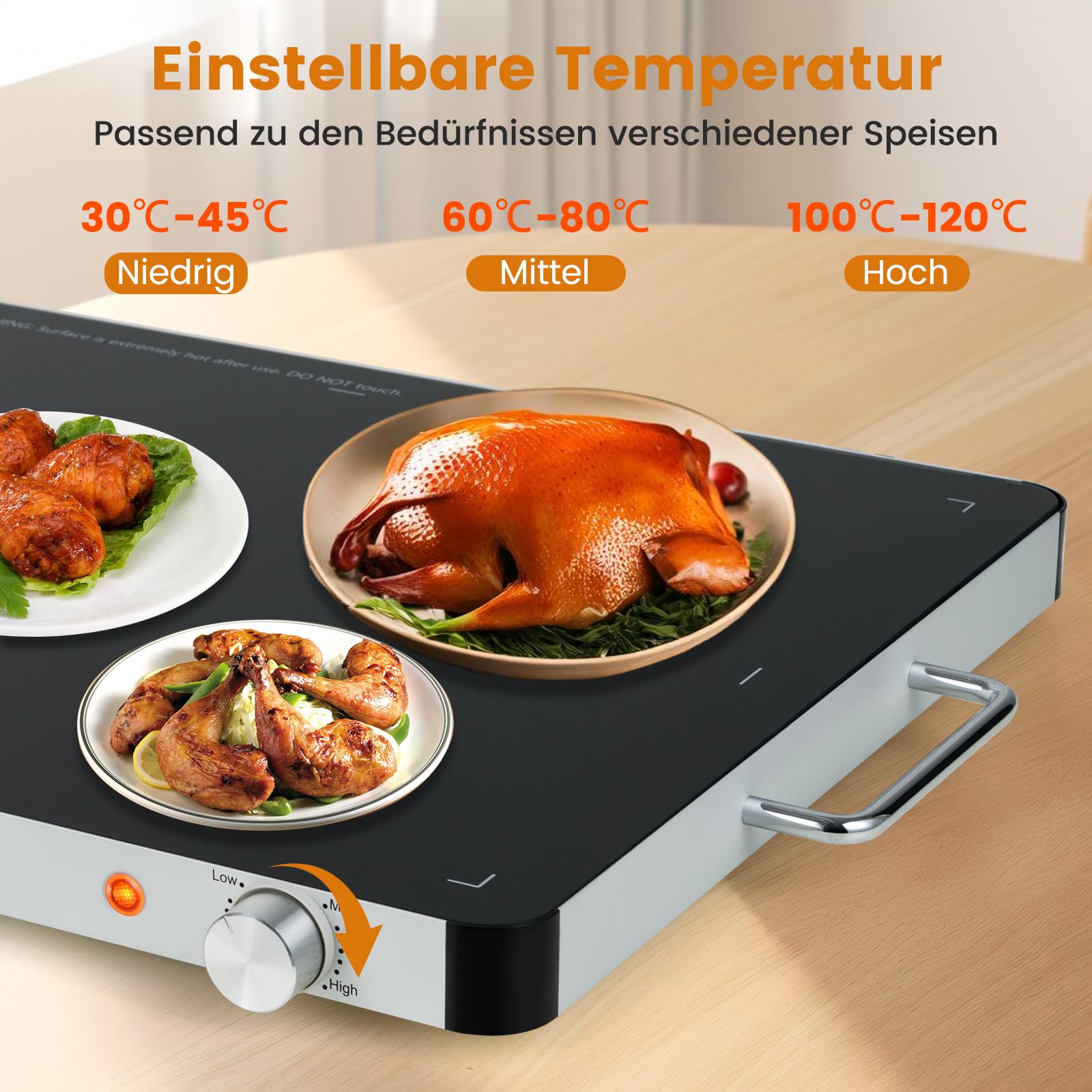 COSTWAY Elektryczna płyta utrzymująca ciepło, podgrzewacz do potraw z regulacją temperatury 30℃-120℃ i szkło hartowane, pojemnik utrzymujący ciepło, podgrzewacz bufetowy na imprezy, bufety (rozmiar L