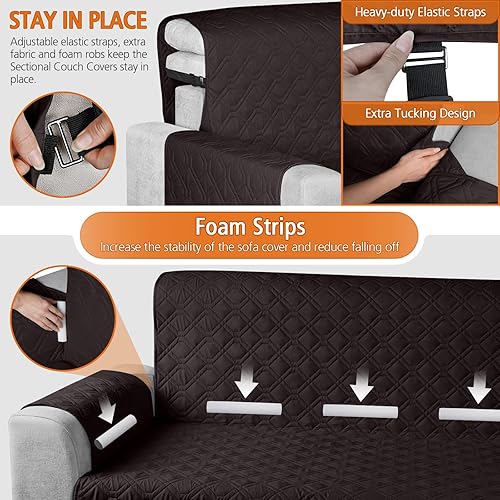 Miniatura 5 de VANSOFY Fundas de sofá modulares mejoradas, 100 % impermeables, en forma de L, funda reversible para sofá seccional, funda protectora para muebles,