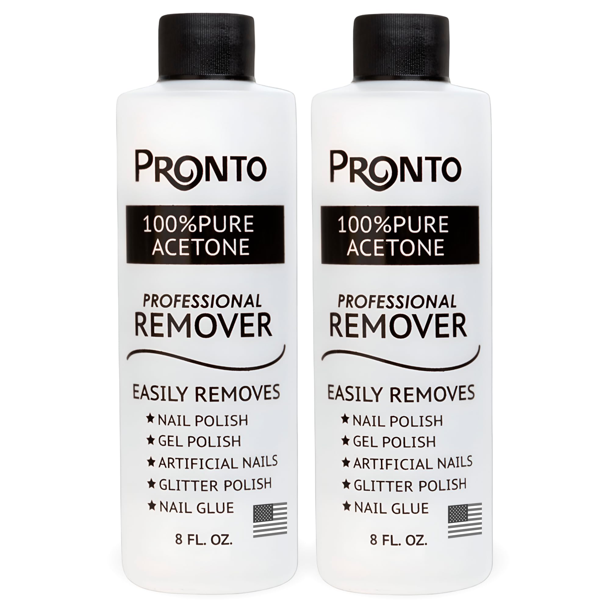 Pronto 100% Acetone Nail Polish Remover - Nail Polish & Gel Polish Remover - For Nails, Glue, Gel, Acrylic & Soaking - 100 Percent - 8oz (Pack of 2)