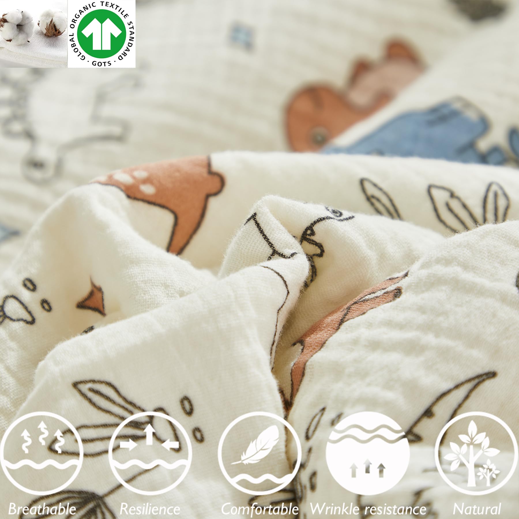 Brandream Set di biancheria da letto per bambini, 4 pezzi, ultra morbido, in garza di cotone, con copripiumino, lenzuolo con angoli, lenzuolo superiore piatto e federa, per ragazzi e ragazze, letto