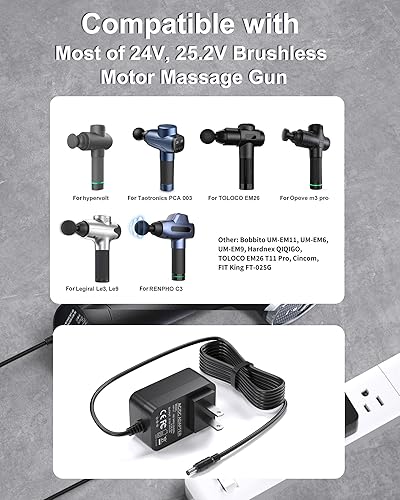 Miniatura 3 de Cargador de pistola de masaje para pistola de masaje sin escobillas de 24 V, 25.2 V, compatible con Hypervolt, Taotronics, Opove, Toloco, Legiral,