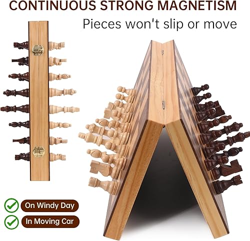 Miniatura 9 de Rinten - Juego de ajedrez magnético y damas 2 en 1, juego de ajedrez portátil de cuero para viajes con bolsa de terciopelo, juego de ajedrez grande