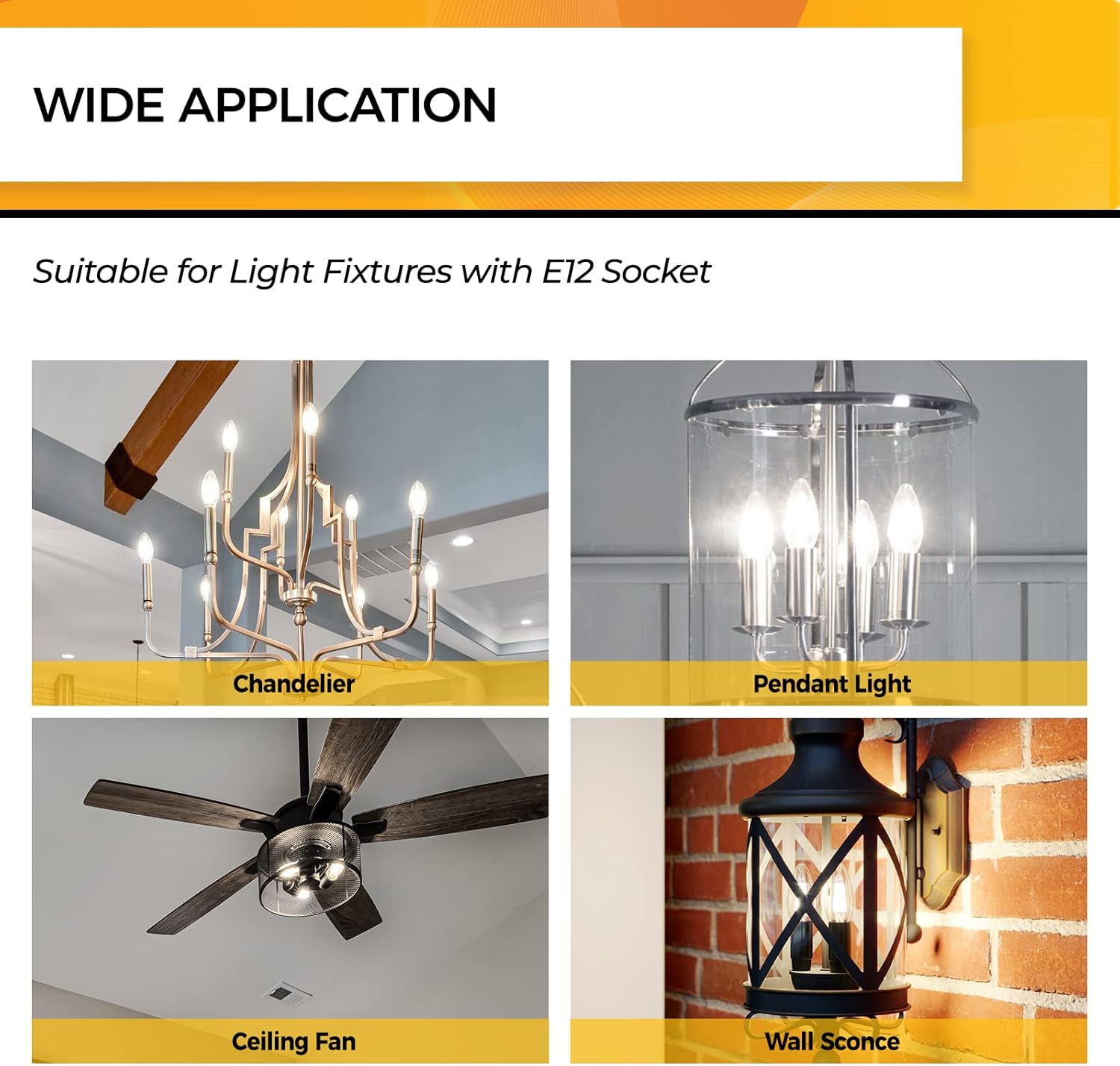 Hizashi Chandelier Light Bulbs 5000K Daylight, E12 Candelabra Light Bulbs 60 Watt Dimmable, B11 Type B LED Candelabra Bulbs, 90+CRI, 6W, 550LM, Candle Bulbs, UL Listed, 24 Pack