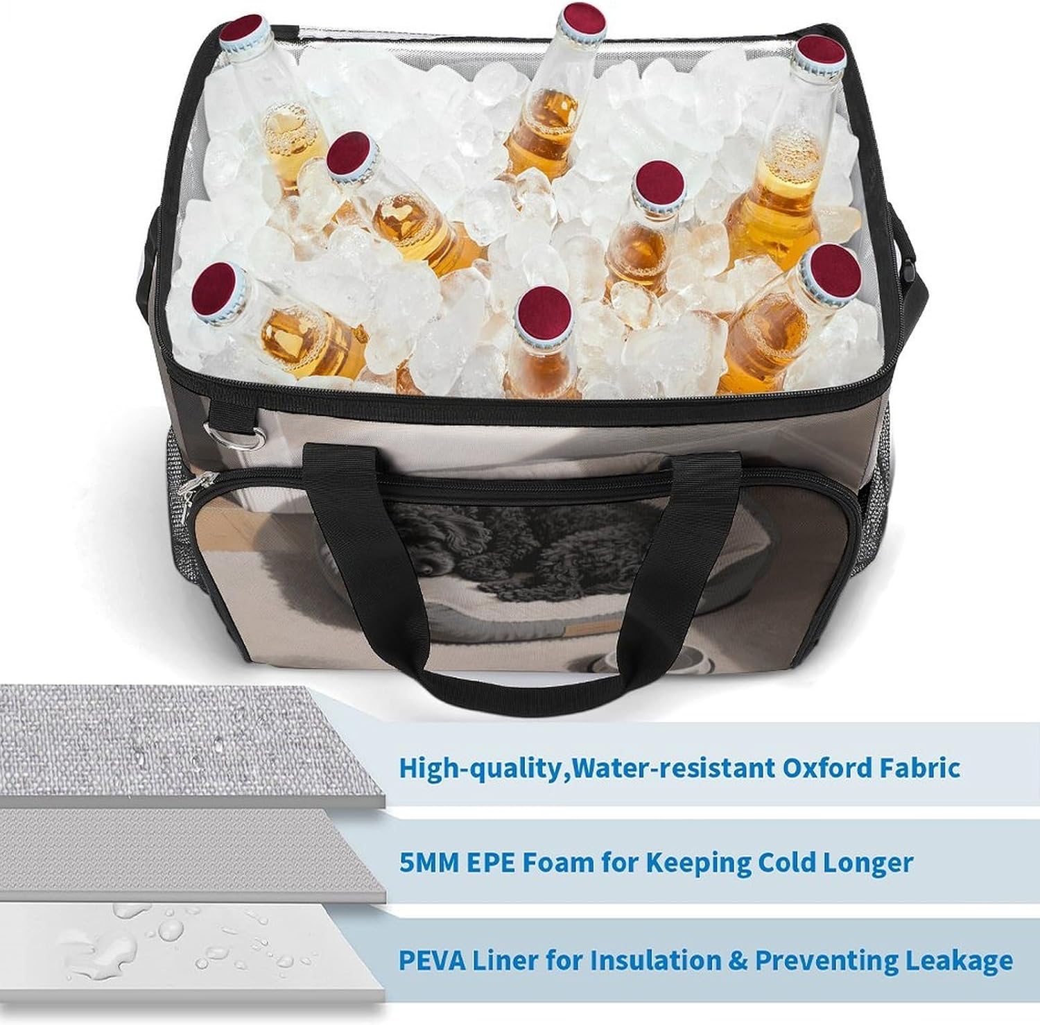 Insulated Picnic Backpack Tote Bag, Large Capacity 30L Poodle Cooler Bag Leakproof Beach Bags Portable Lunch Box Waterproof Picnic Basket for Beach Camping BBQ