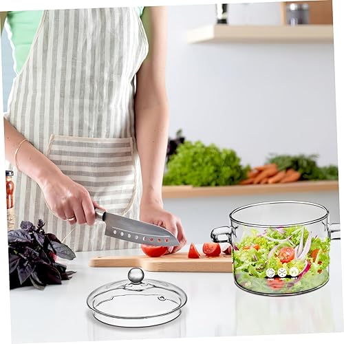 Miniatura 2 de Hemoton Cacerola de vidrio de 64 onzas con tapa olla de vidrio resistente al calor para estufa olla de doble asa para pasta fideos sopa leche té 63