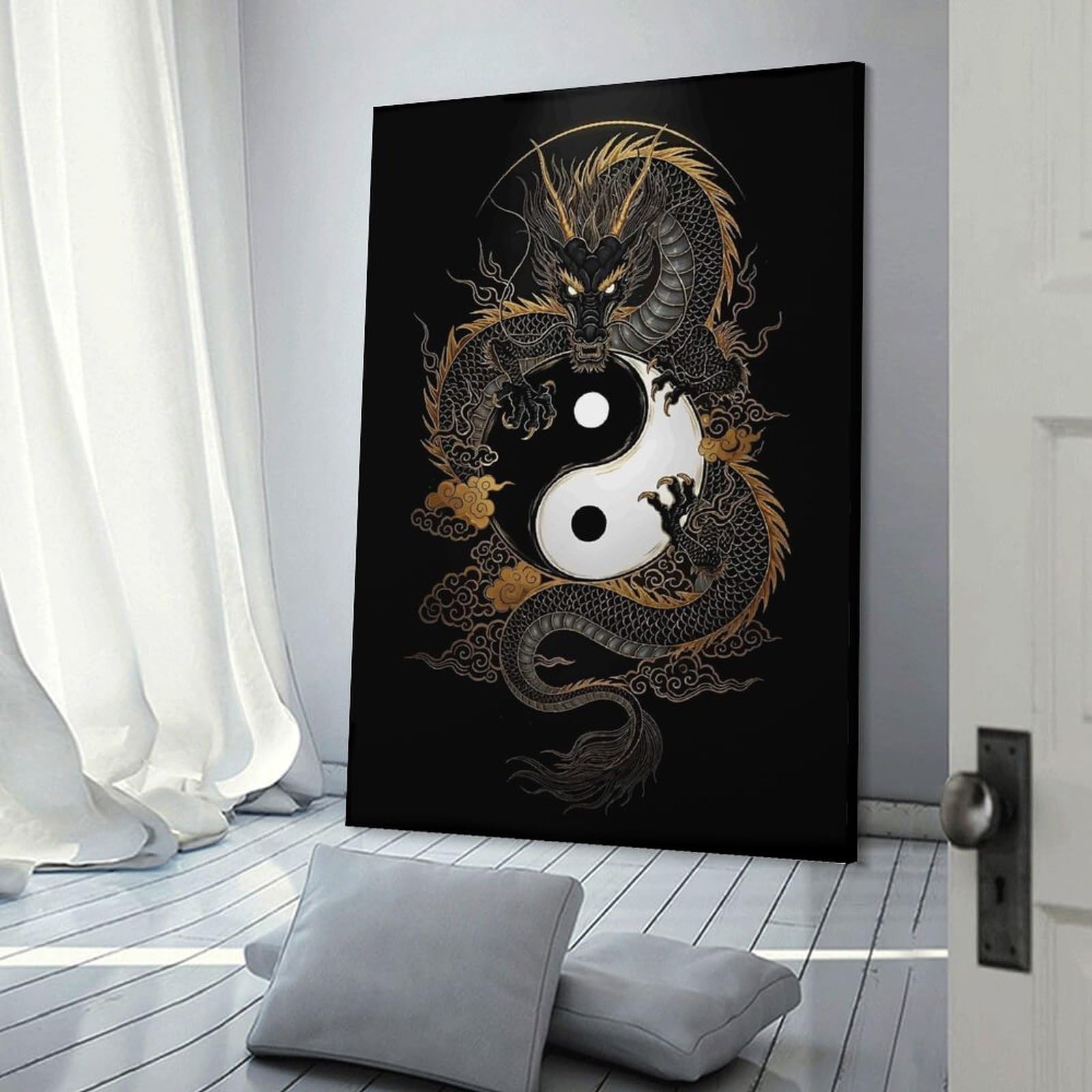 Junmoney Dragon And Yin Yang Symbol Art Home Decor Wall Art 24x36inch(60x90cm), for Restful Interiors, Bedrooms Or Small Rooms, Decorative Wall Art for Cosy Rooms