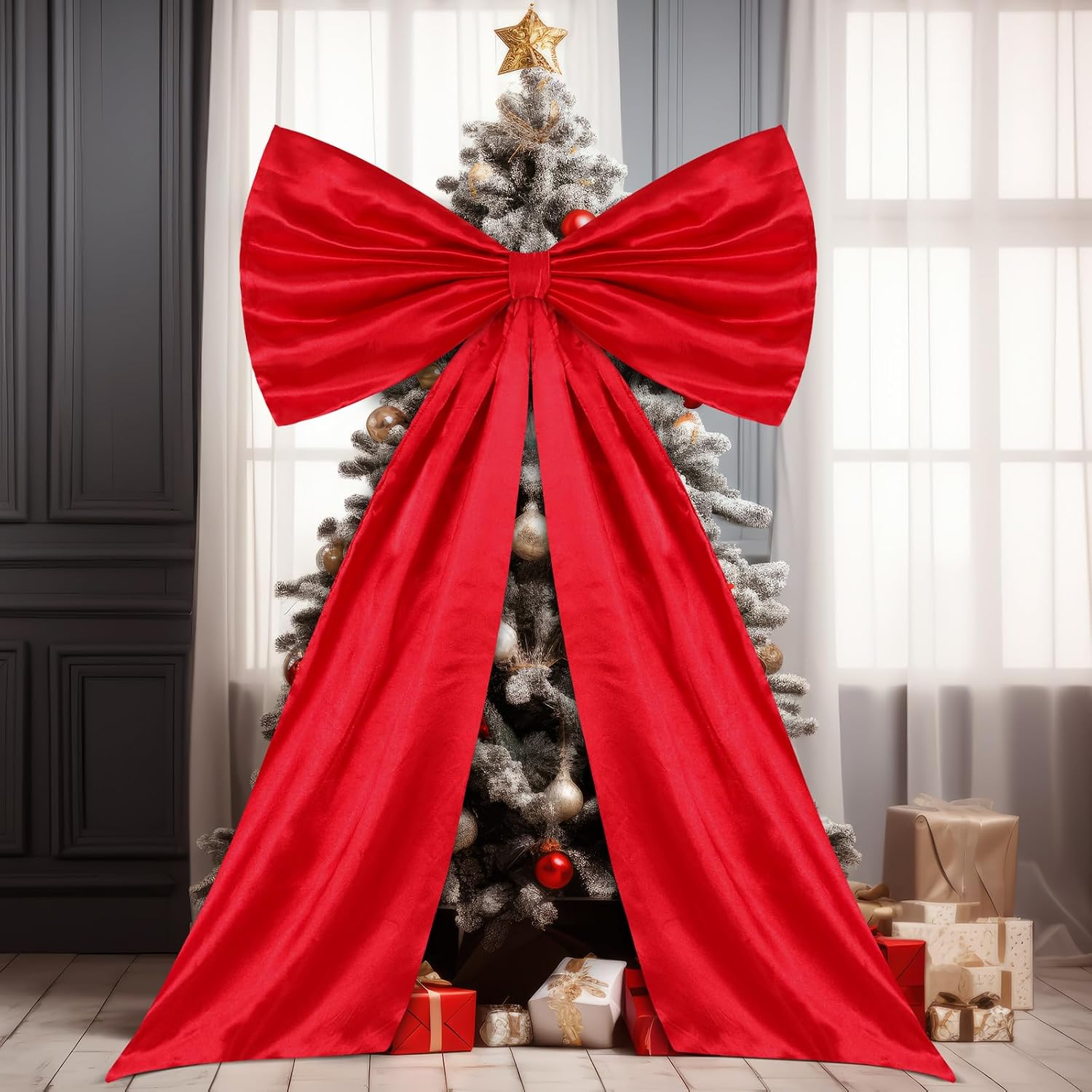 Suncalla Big Red Bow 42 x 27 Inch Wedding Party Decorations Extra Large Red Bows Decor Birthday Coquette Party Wedding Backdrop Satin Ornaments Bridal Shower Photo Backdrop Front Door Wall Decor