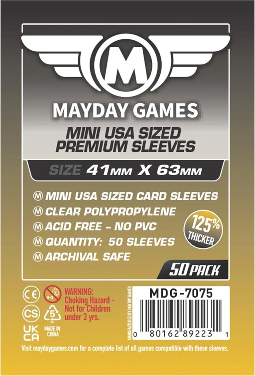 MAYDAY GAMES Mini USA Game Size Premium Sleeves. Size 41mm X 63mm