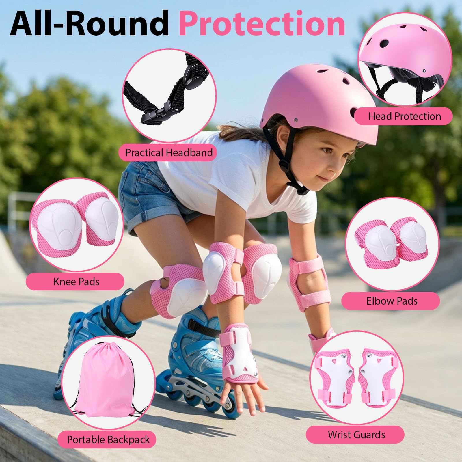 Equipo de Proteccion Infantil 9 Piezas con Casco Ajustable, Rodilleras, Coderas y Muñequeras para Patinaje Ciclismo